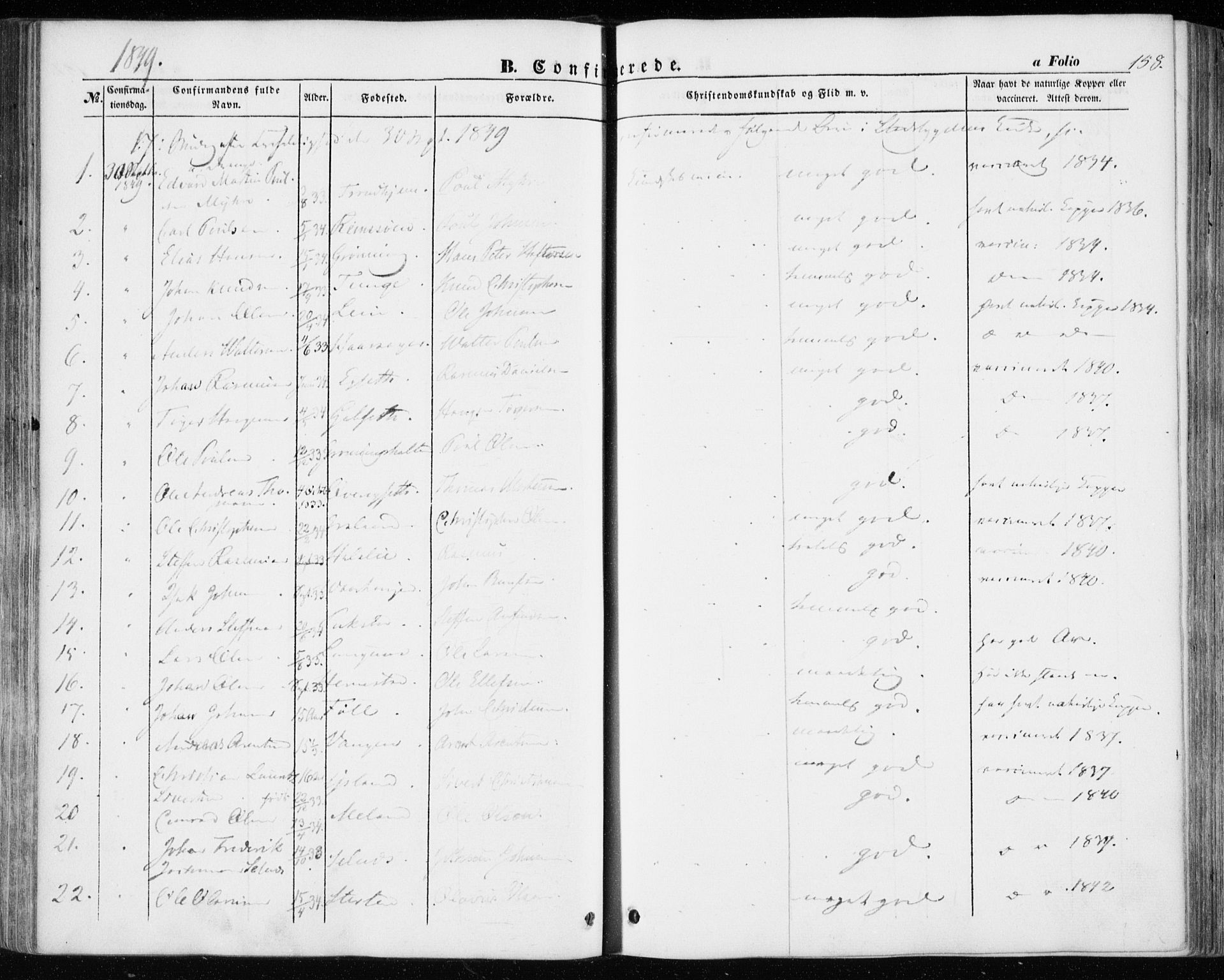 Ministerialprotokoller, klokkerbøker og fødselsregistre - Sør-Trøndelag, AV/SAT-A-1456/646/L0611: Parish register (official) no. 646A09, 1848-1857, p. 158