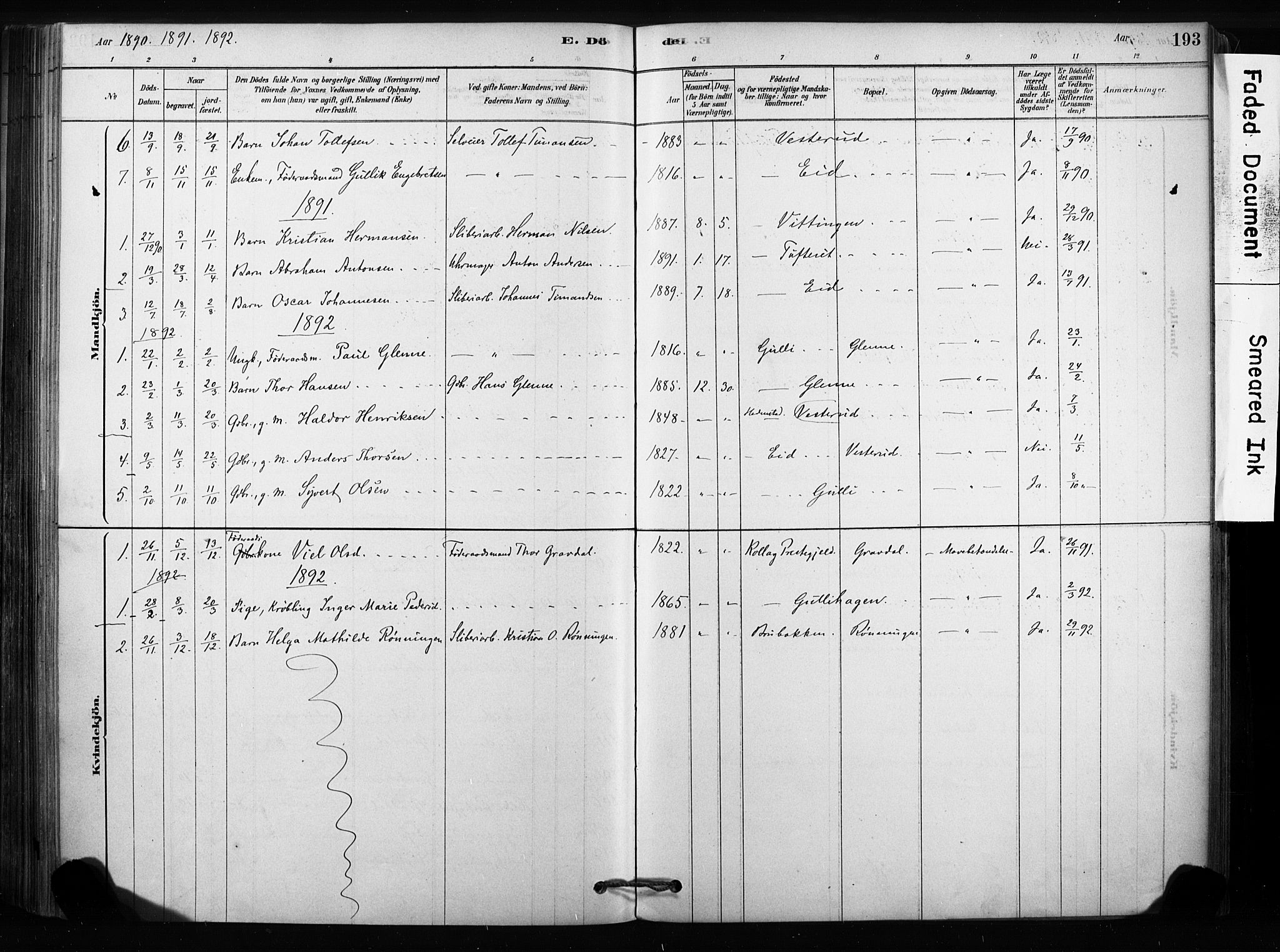 Sandsvær kirkebøker, SAKO/A-244/F/Fc/L0001: Parish register (official) no. III 1, 1878-1923, p. 193