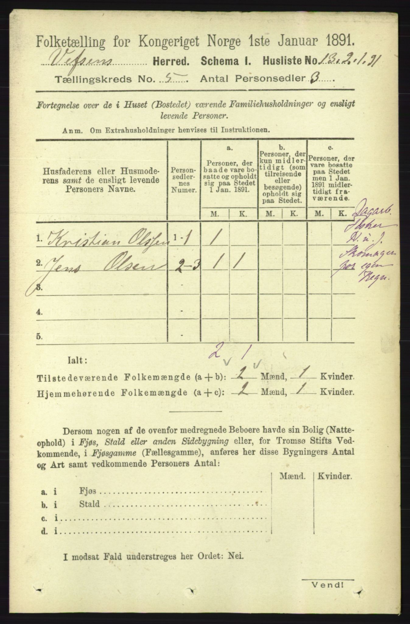 RA, 1891 census for 1824 Vefsn, 1891, p. 2014