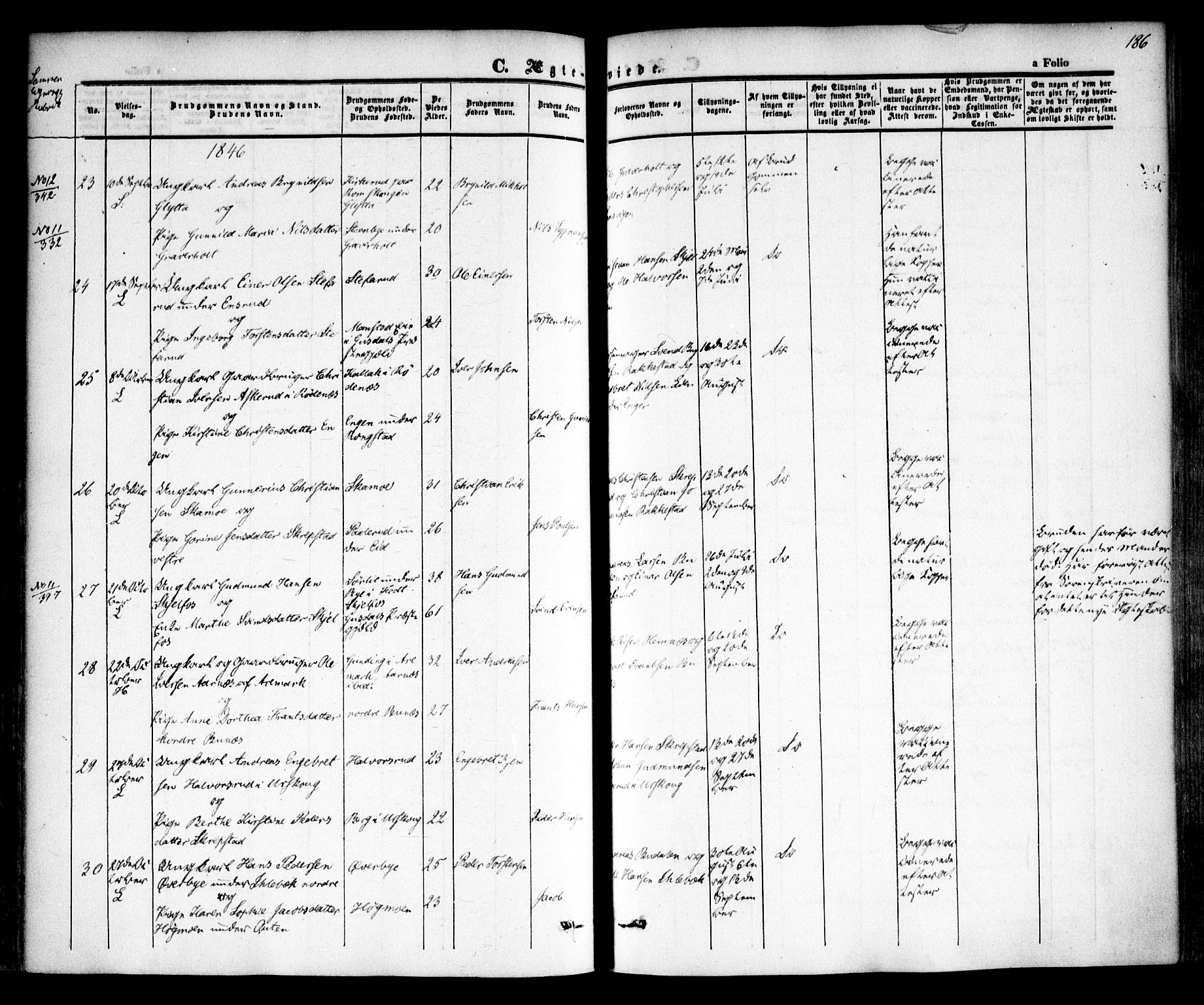 Høland prestekontor Kirkebøker, AV/SAO-A-10346a/F/Fa/L0009: Parish register (official) no. I 9, 1846-1853, p. 186