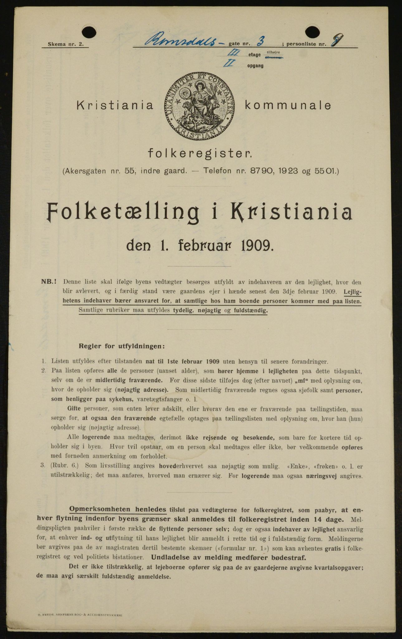 OBA, Municipal Census 1909 for Kristiania, 1909, p. 75416