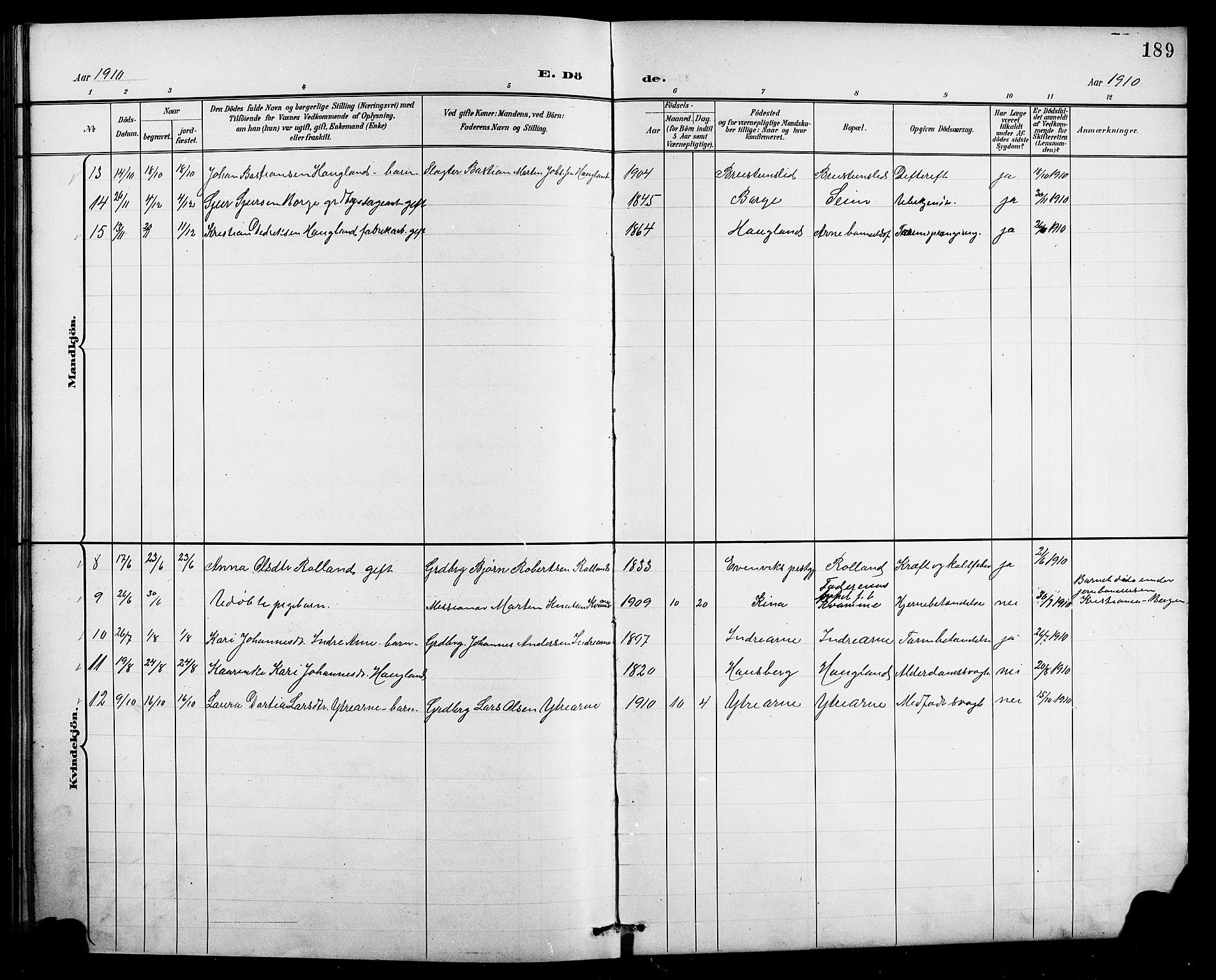 Arna Sokneprestembete, AV/SAB-A-74001/H/Ha/Hab: Parish register (copy) no. A 4, 1898-1910, p. 189