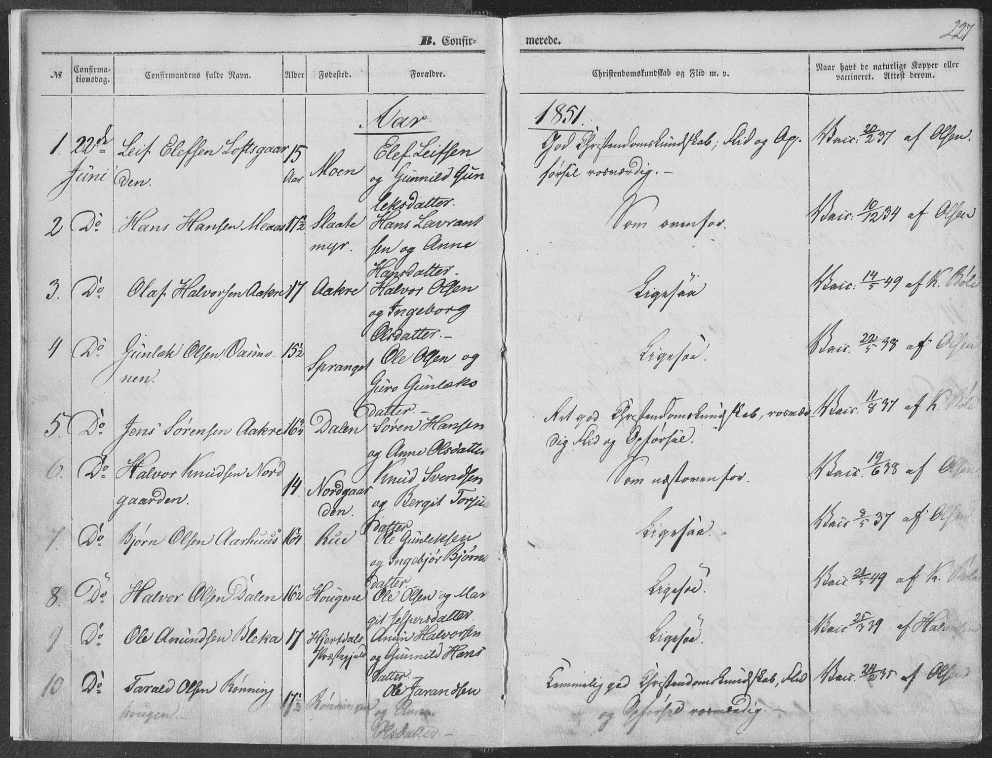 Seljord kirkebøker, SAKO/A-20/F/Fa/L012b: Parish register (official) no. I 12B, 1850-1865, p. 227