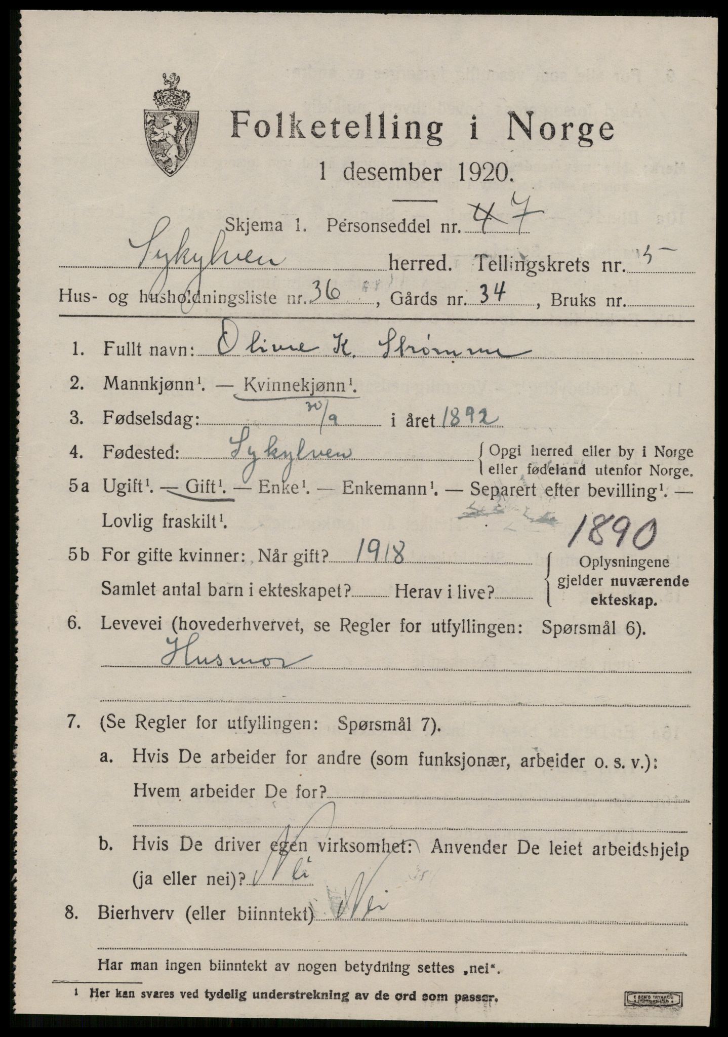 SAT, 1920 census for Sykkylven, 1920, p. 3639