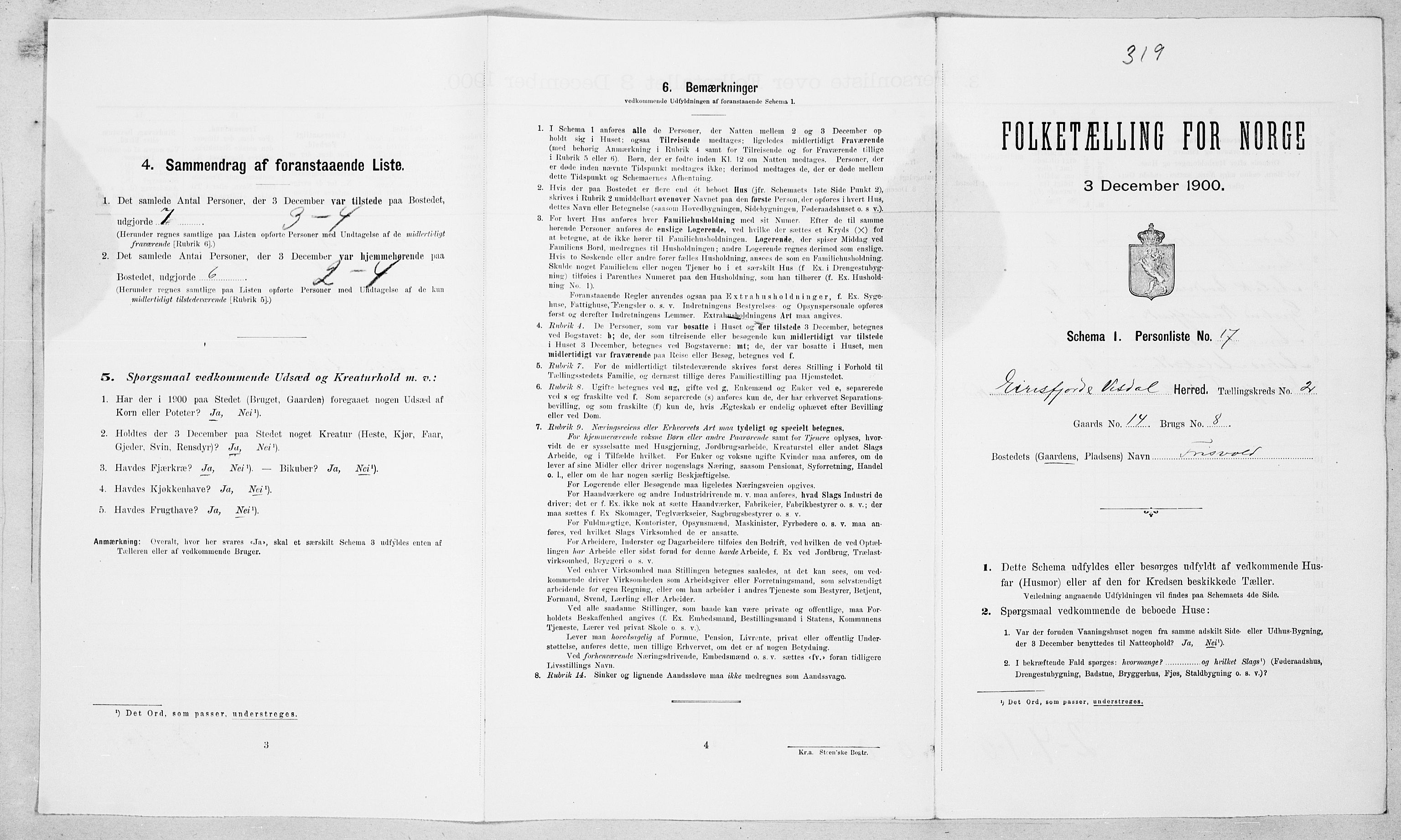 SAT, 1900 census for Eresfjord og Vistdal, 1900, p. 157