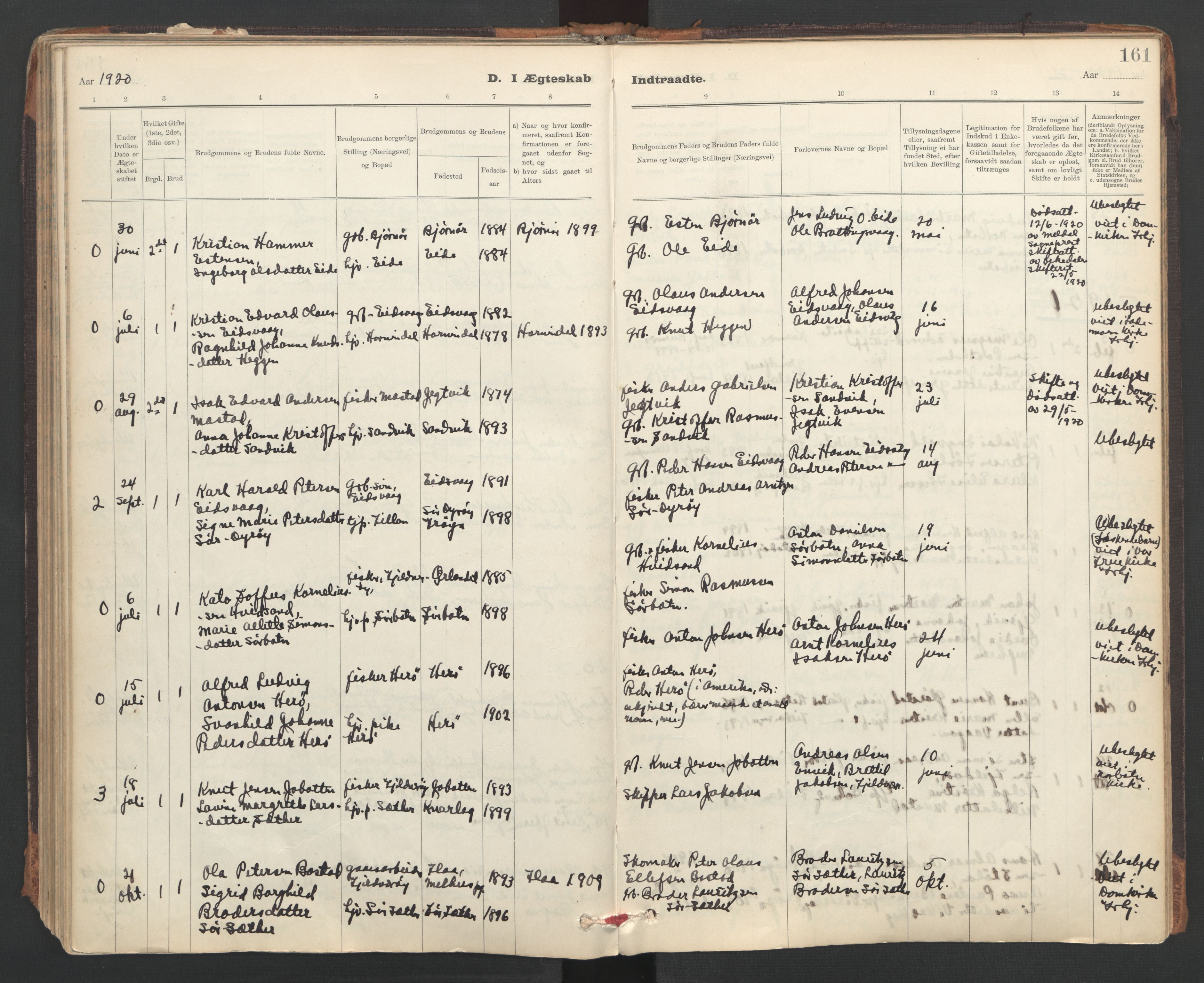 Ministerialprotokoller, klokkerbøker og fødselsregistre - Sør-Trøndelag, AV/SAT-A-1456/637/L0559: Parish register (official) no. 637A02, 1899-1923, p. 161