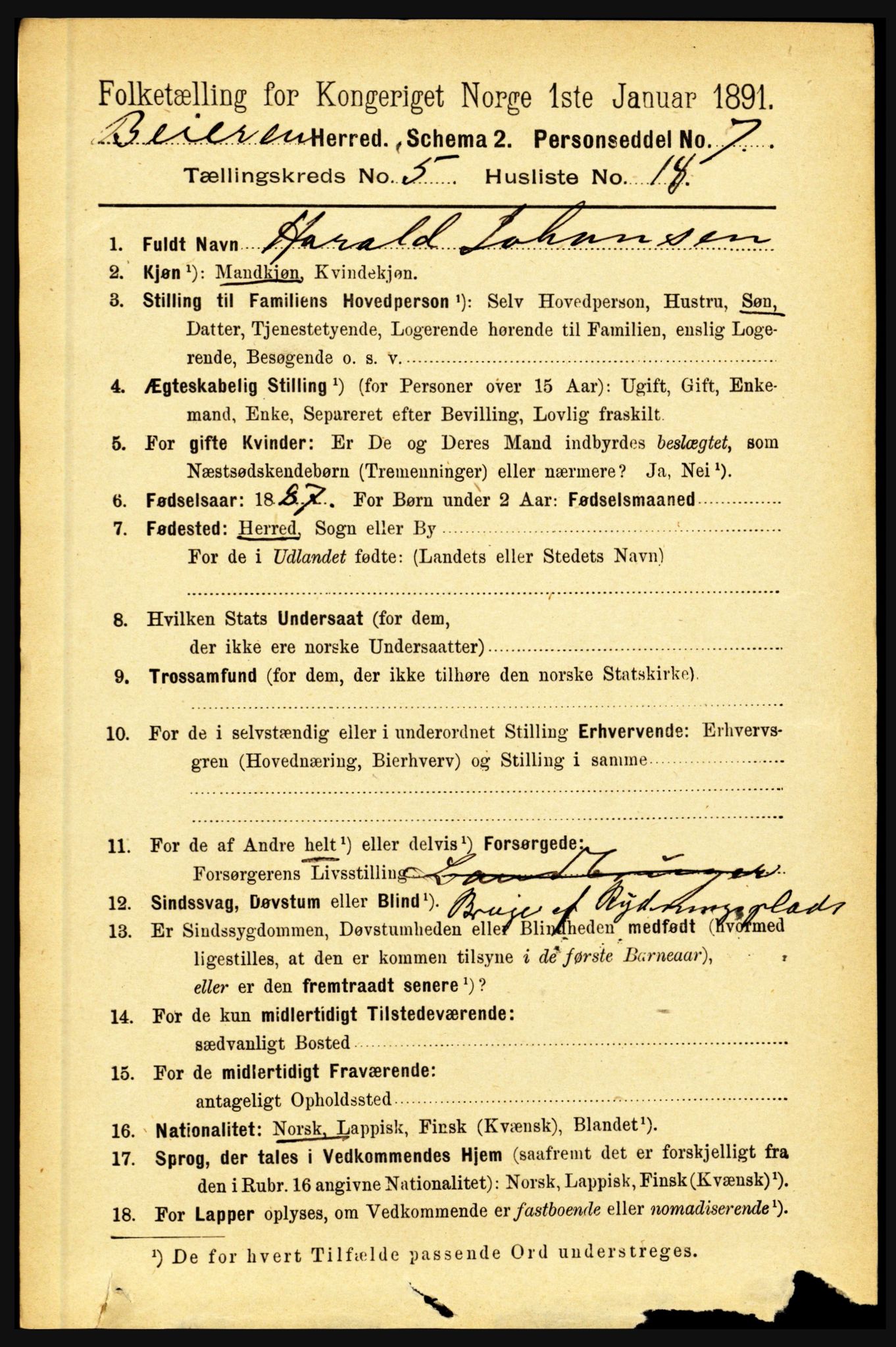 RA, 1891 census for 1839 Beiarn, 1891, p. 1852