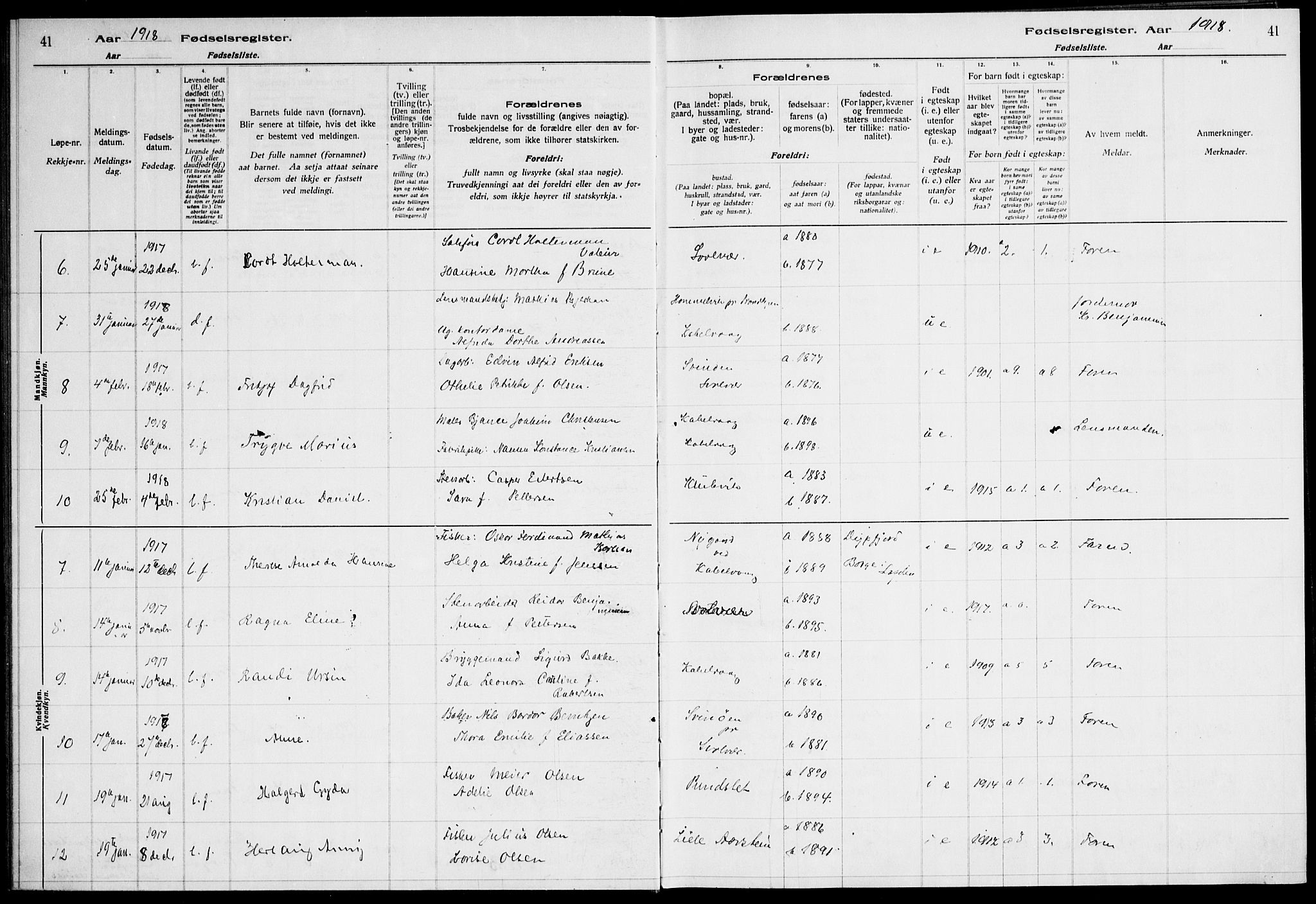 Ministerialprotokoller, klokkerbøker og fødselsregistre - Nordland, SAT/A-1459/874/L1089: Birth register no. 874.II.4.1, 1916-1926, p. 41