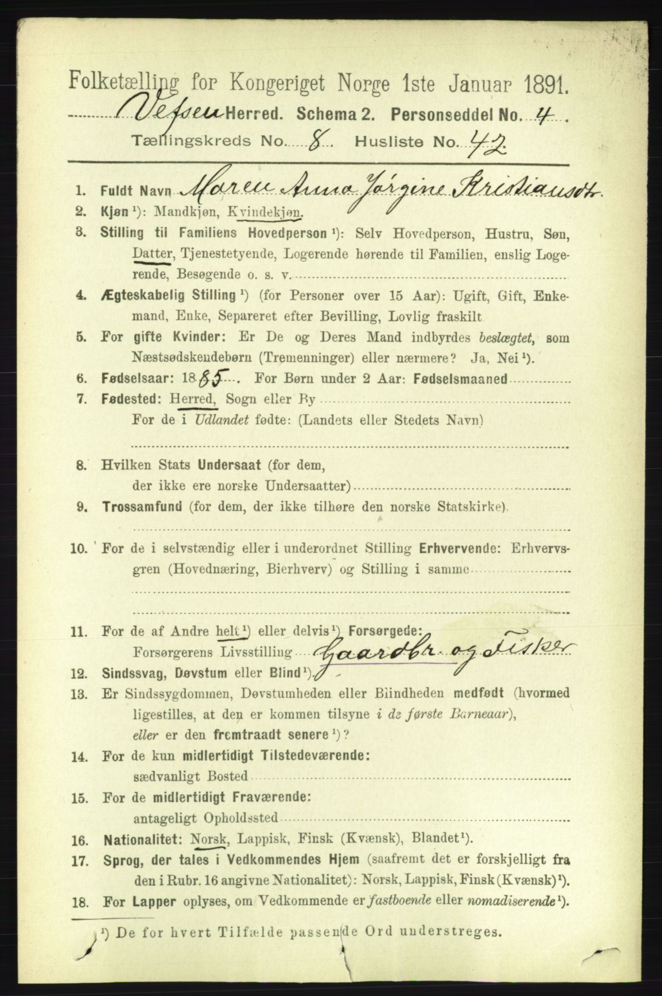 RA, 1891 census for 1824 Vefsn, 1891, p. 4564