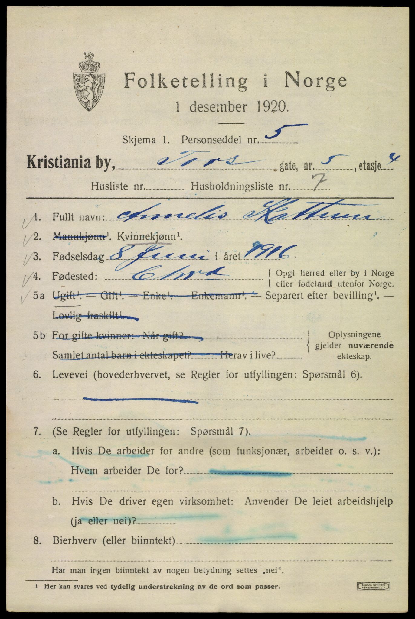 SAO, 1920 census for Kristiania, 1920, p. 590835