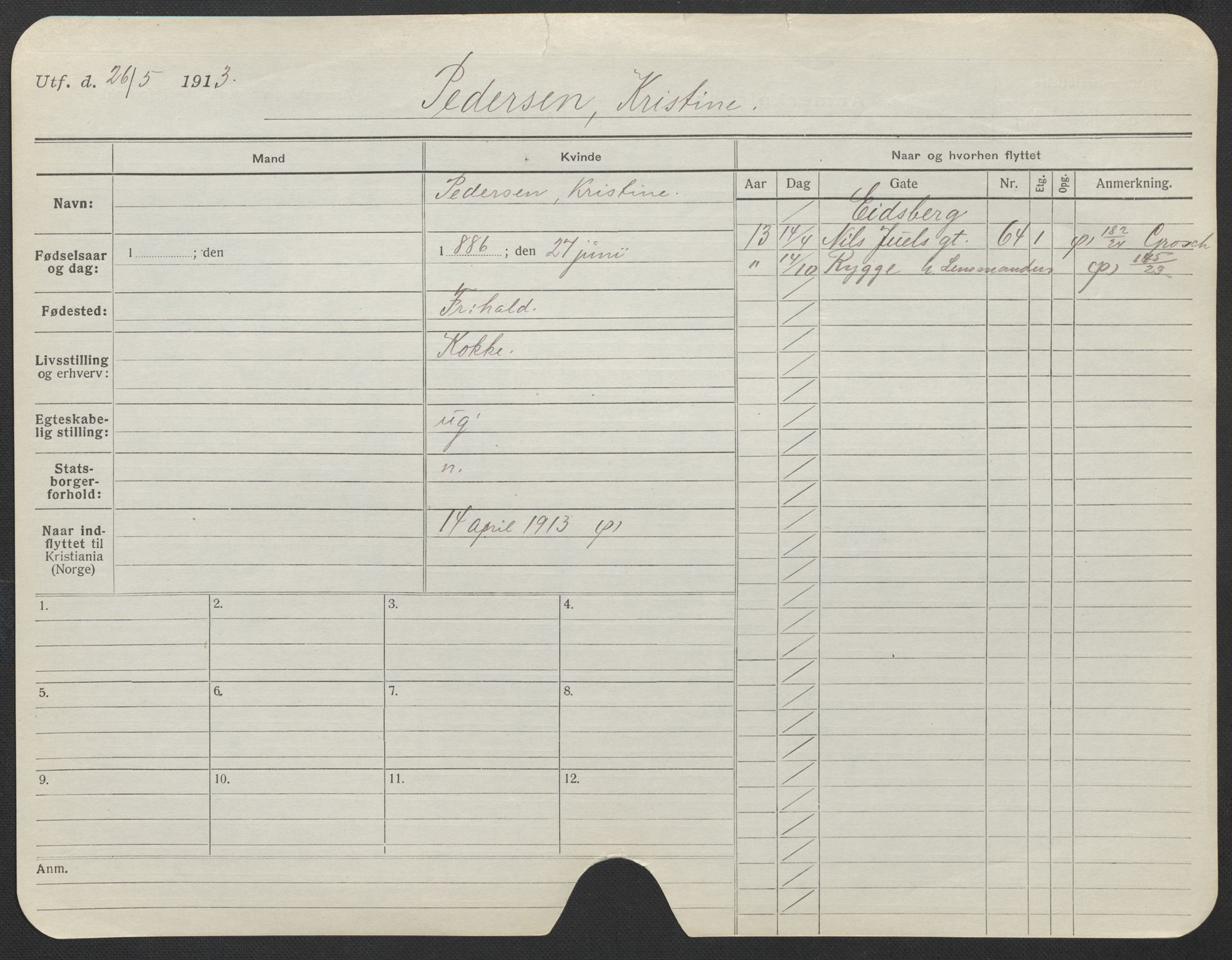 Oslo folkeregister, Registerkort, SAO/A-11715/F/Fa/Fac/L0022: Kvinner, 1906-1914, p. 778a