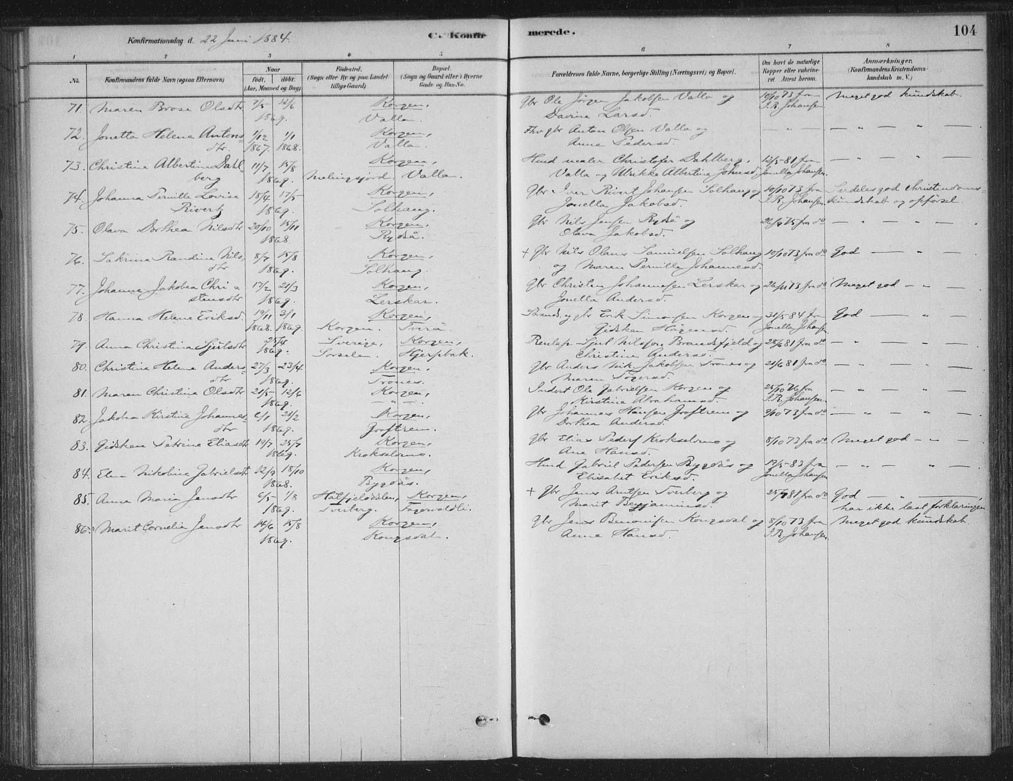 Ministerialprotokoller, klokkerbøker og fødselsregistre - Nordland, AV/SAT-A-1459/825/L0361: Parish register (official) no. 825A15, 1878-1893, p. 104