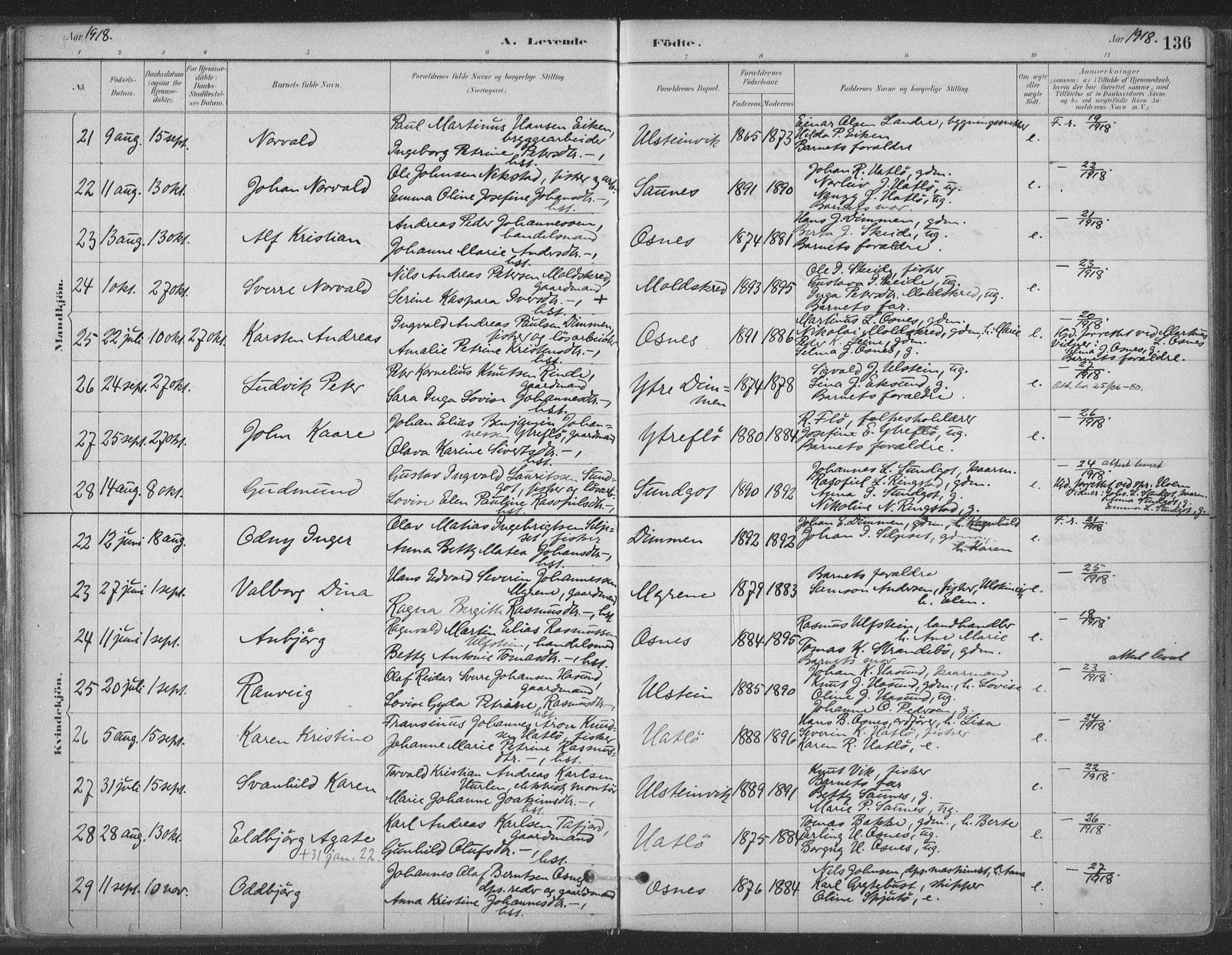 Ministerialprotokoller, klokkerbøker og fødselsregistre - Møre og Romsdal, AV/SAT-A-1454/509/L0106: Parish register (official) no. 509A04, 1883-1922, p. 136