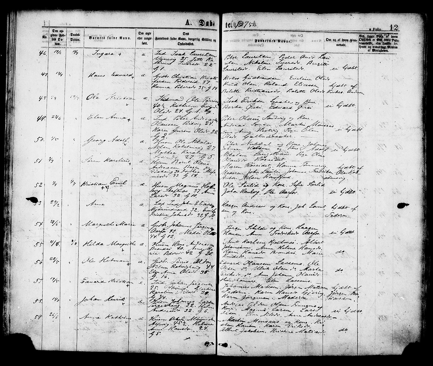 Ministerialprotokoller, klokkerbøker og fødselsregistre - Nord-Trøndelag, AV/SAT-A-1458/780/L0642: Parish register (official) no. 780A07 /1, 1874-1885, p. 12