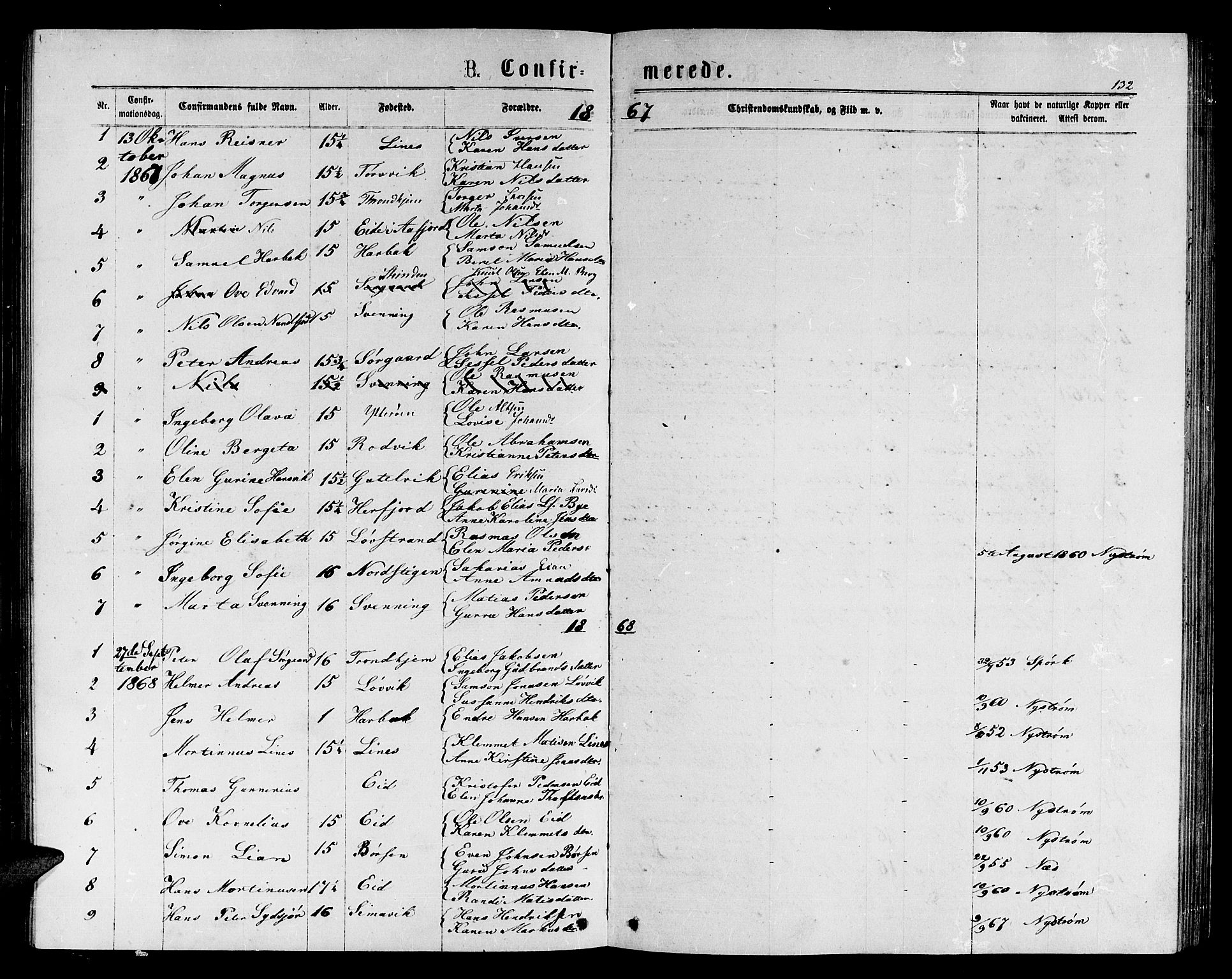 Ministerialprotokoller, klokkerbøker og fødselsregistre - Sør-Trøndelag, SAT/A-1456/656/L0695: Parish register (copy) no. 656C01, 1867-1889, p. 132