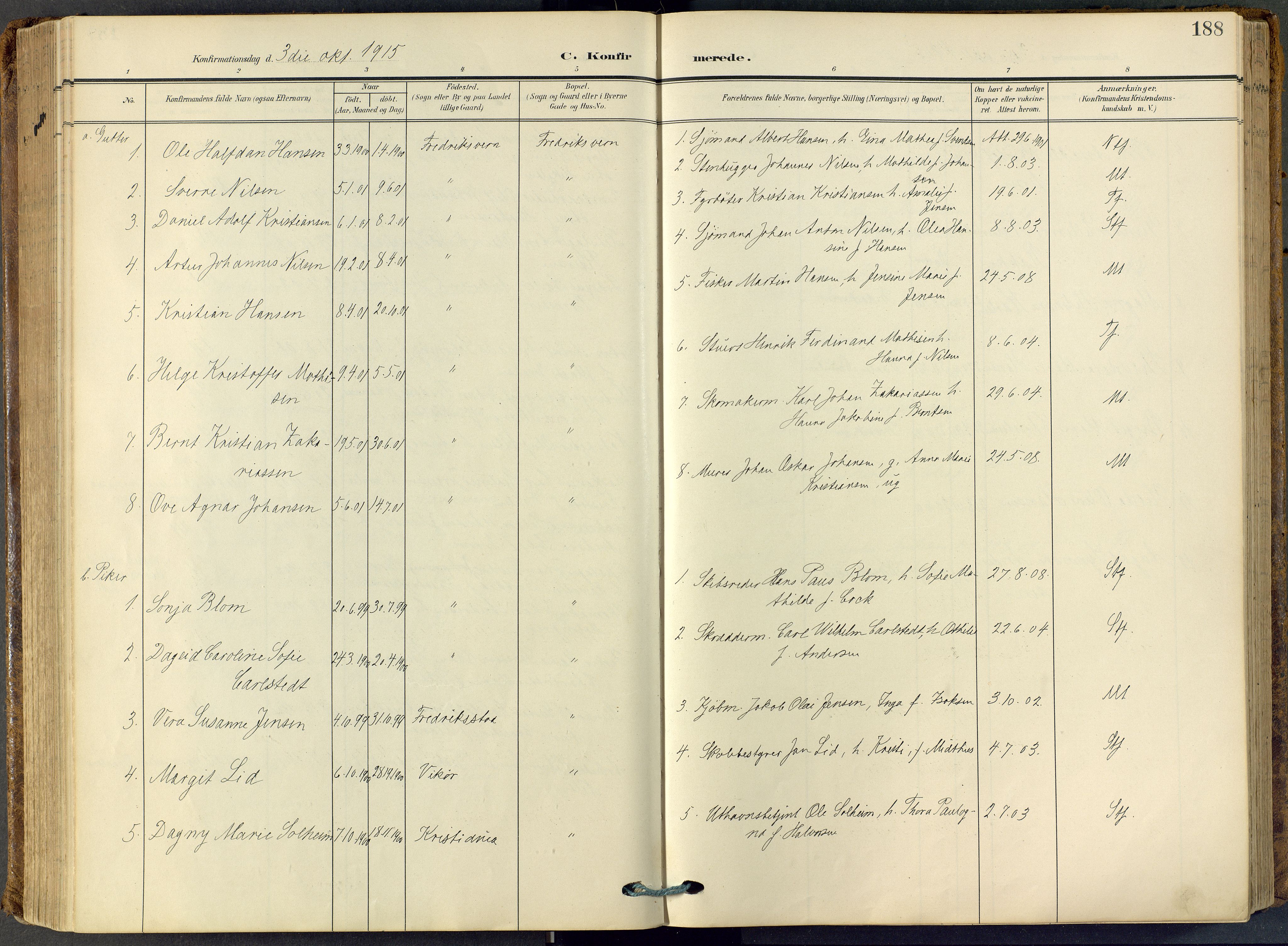 Stavern kirkebøker, SAKO/A-318/F/Fa/L0009: Parish register (official) no. 9, 1906-1955, p. 188