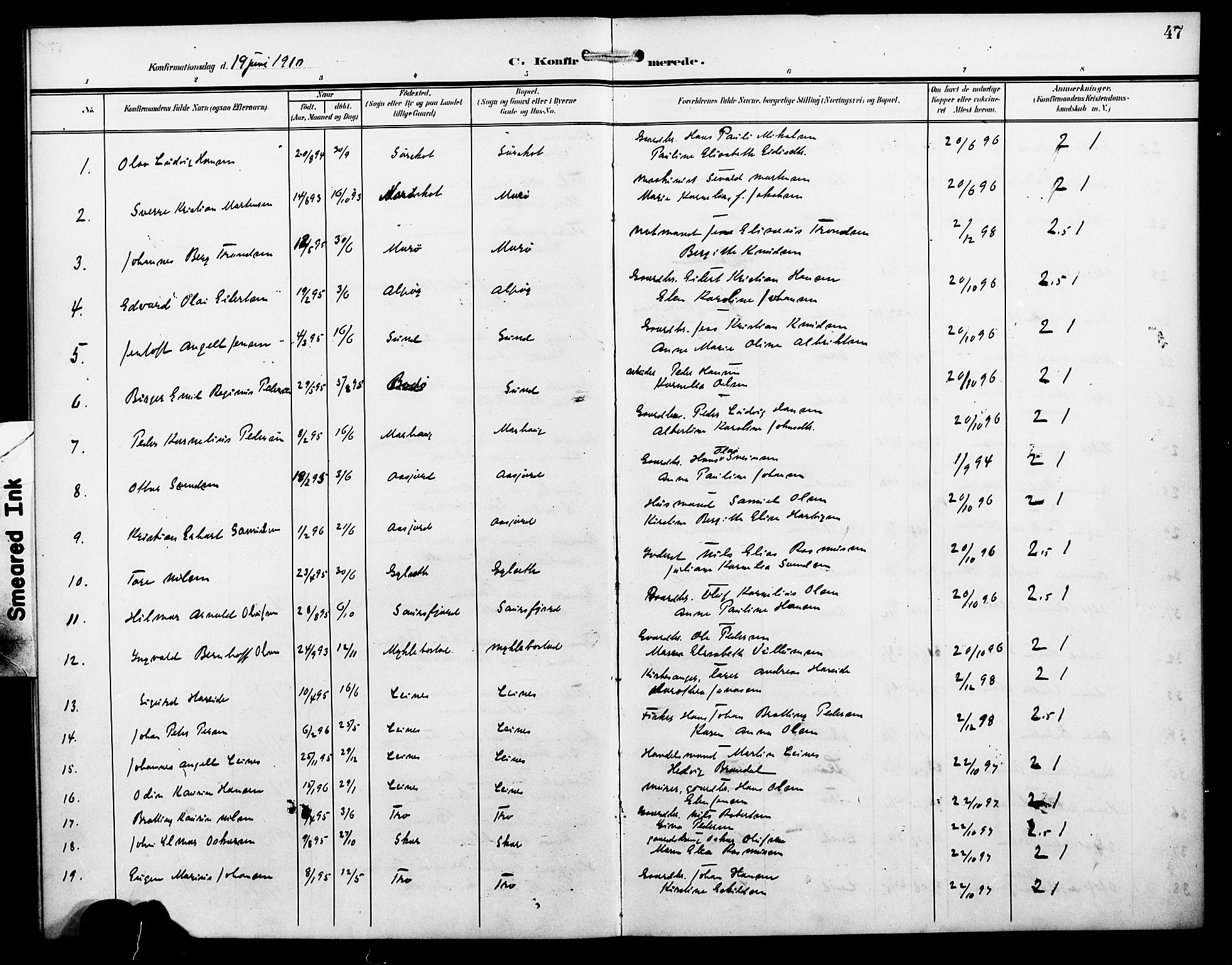 Ministerialprotokoller, klokkerbøker og fødselsregistre - Nordland, SAT/A-1459/857/L0829: Parish register (copy) no. 857C04, 1906-1916, p. 47