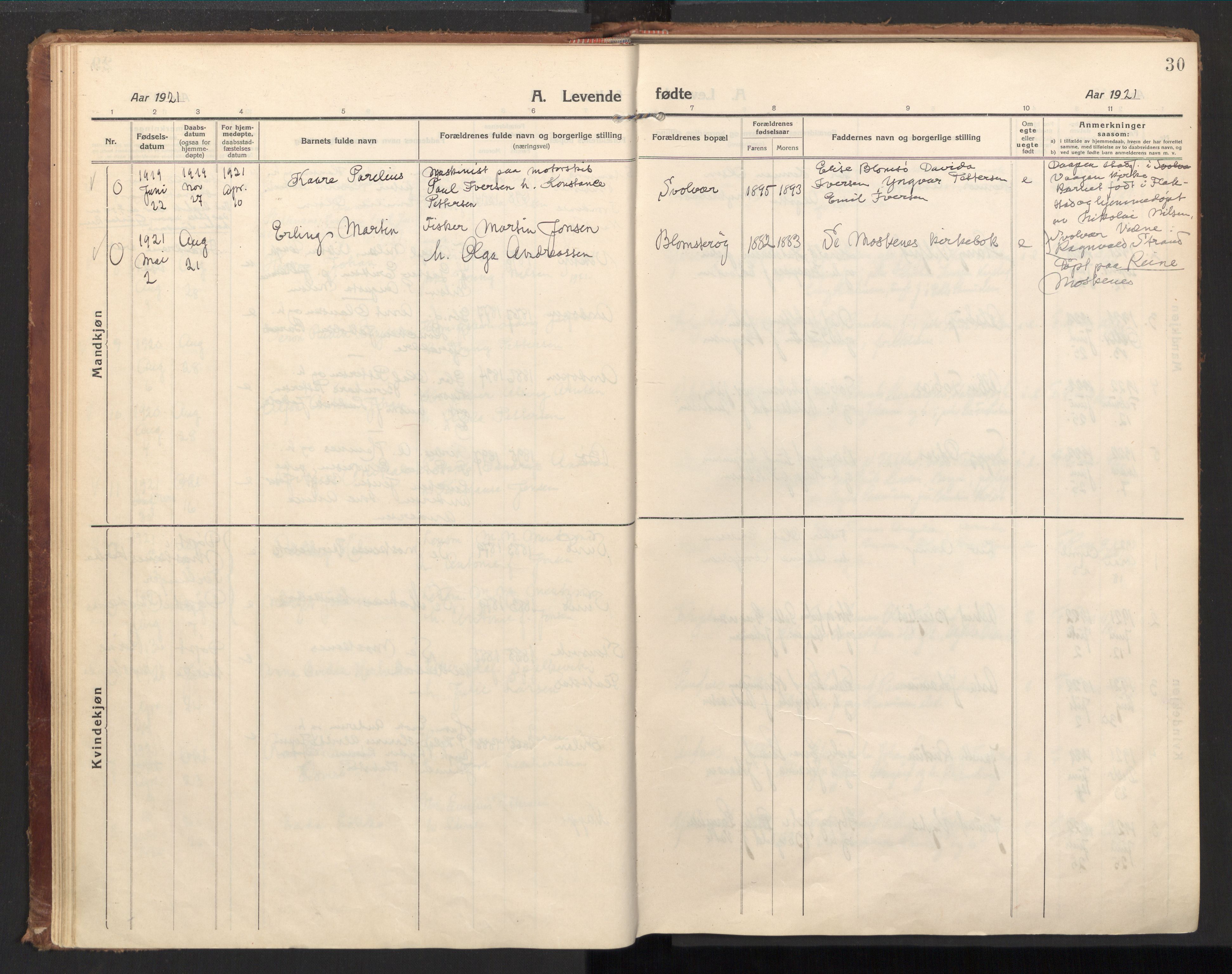 Ministerialprotokoller, klokkerbøker og fødselsregistre - Nordland, AV/SAT-A-1459/885/L1210: Parish register (official) no. 885A10, 1916-1926, p. 30