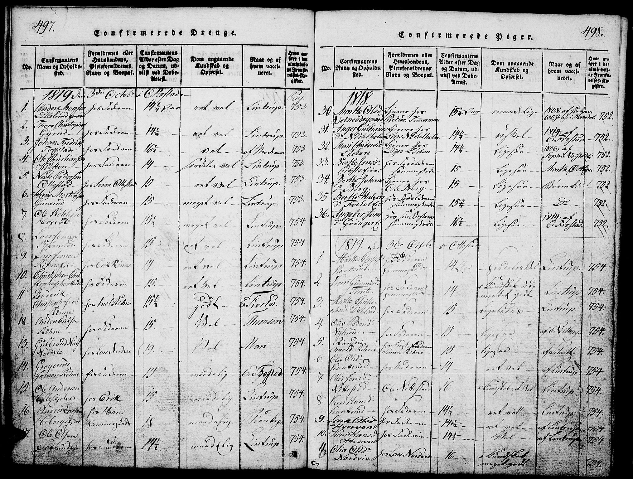 Stange prestekontor, SAH/PREST-002/L/L0001: Parish register (copy) no. 1, 1814-1825, p. 497-498
