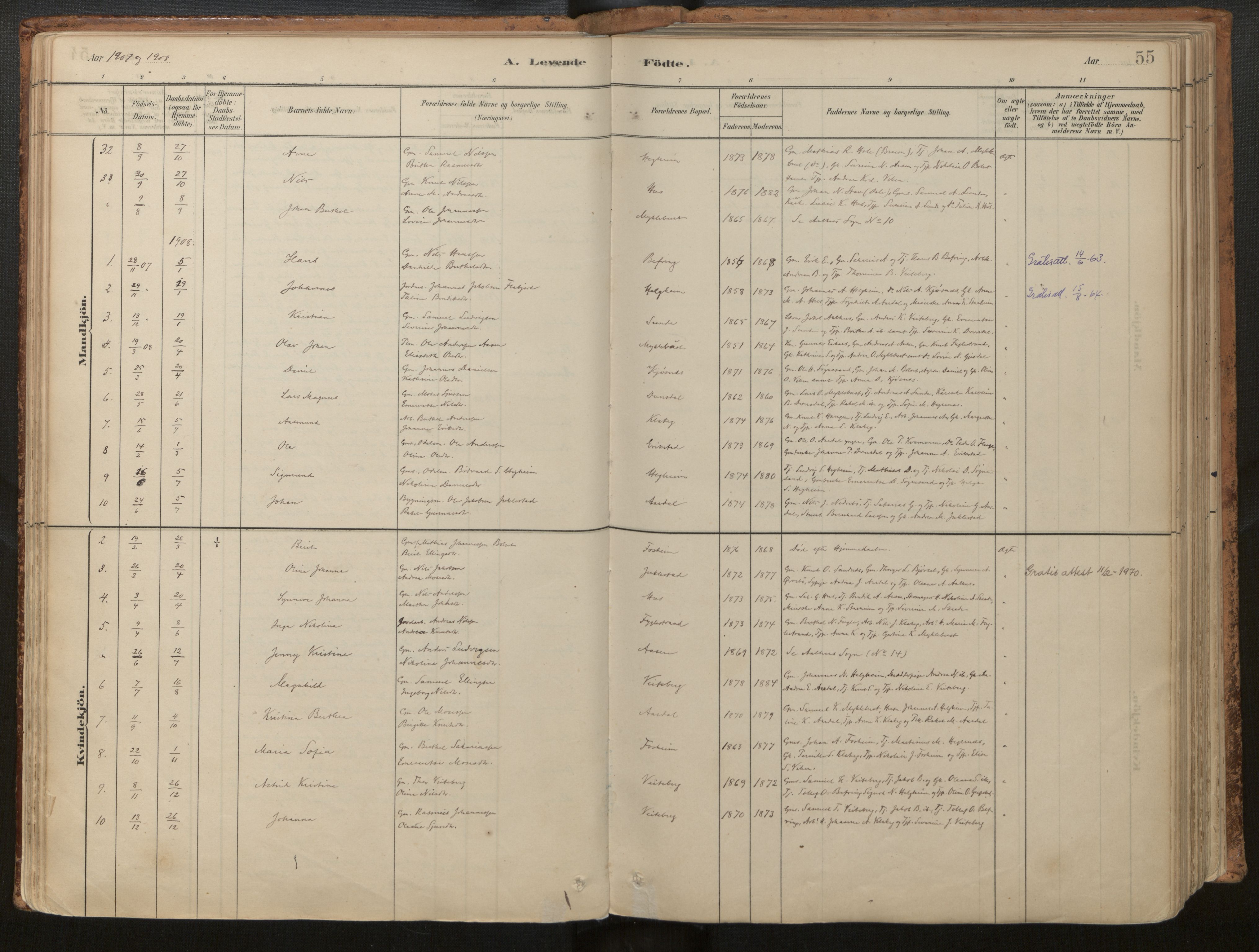 Jølster sokneprestembete, SAB/A-80701/H/Haa/Haac/L0001: Parish register (official) no. C 1, 1882-1928, p. 55