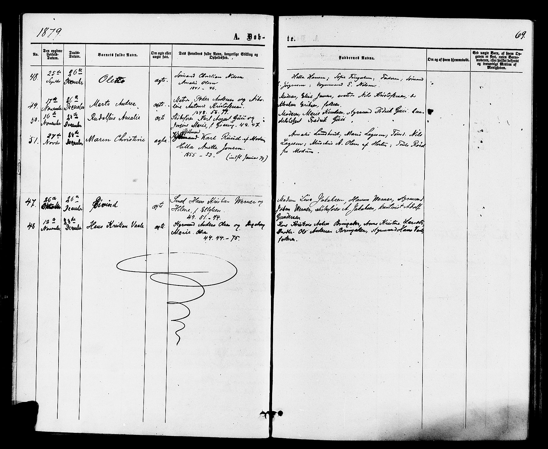 Holmestrand kirkebøker, AV/SAKO-A-346/F/Fa/L0003: Parish register (official) no. 3, 1867-1879, p. 69