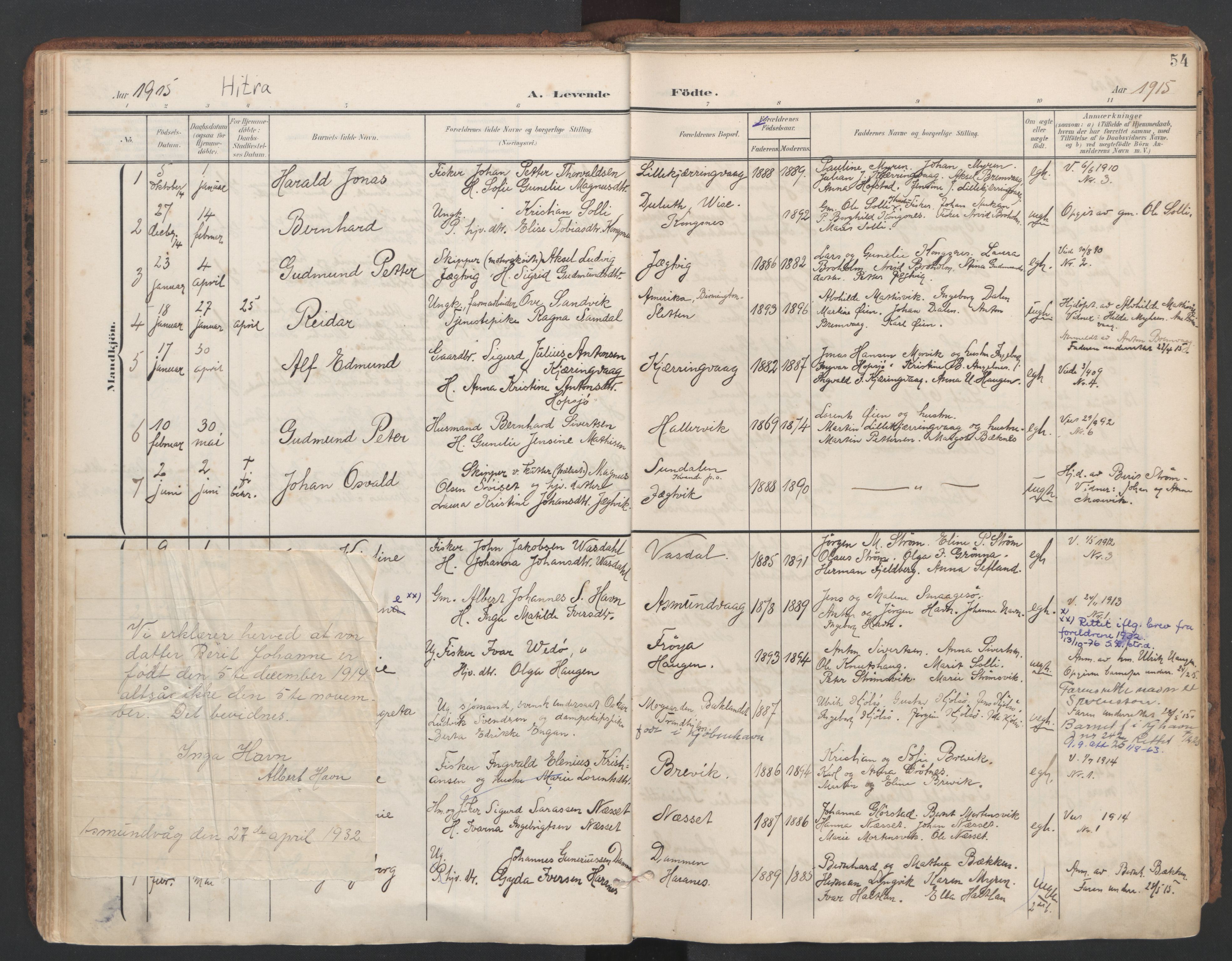 Ministerialprotokoller, klokkerbøker og fødselsregistre - Sør-Trøndelag, SAT/A-1456/634/L0537: Parish register (official) no. 634A13, 1896-1922, p. 54