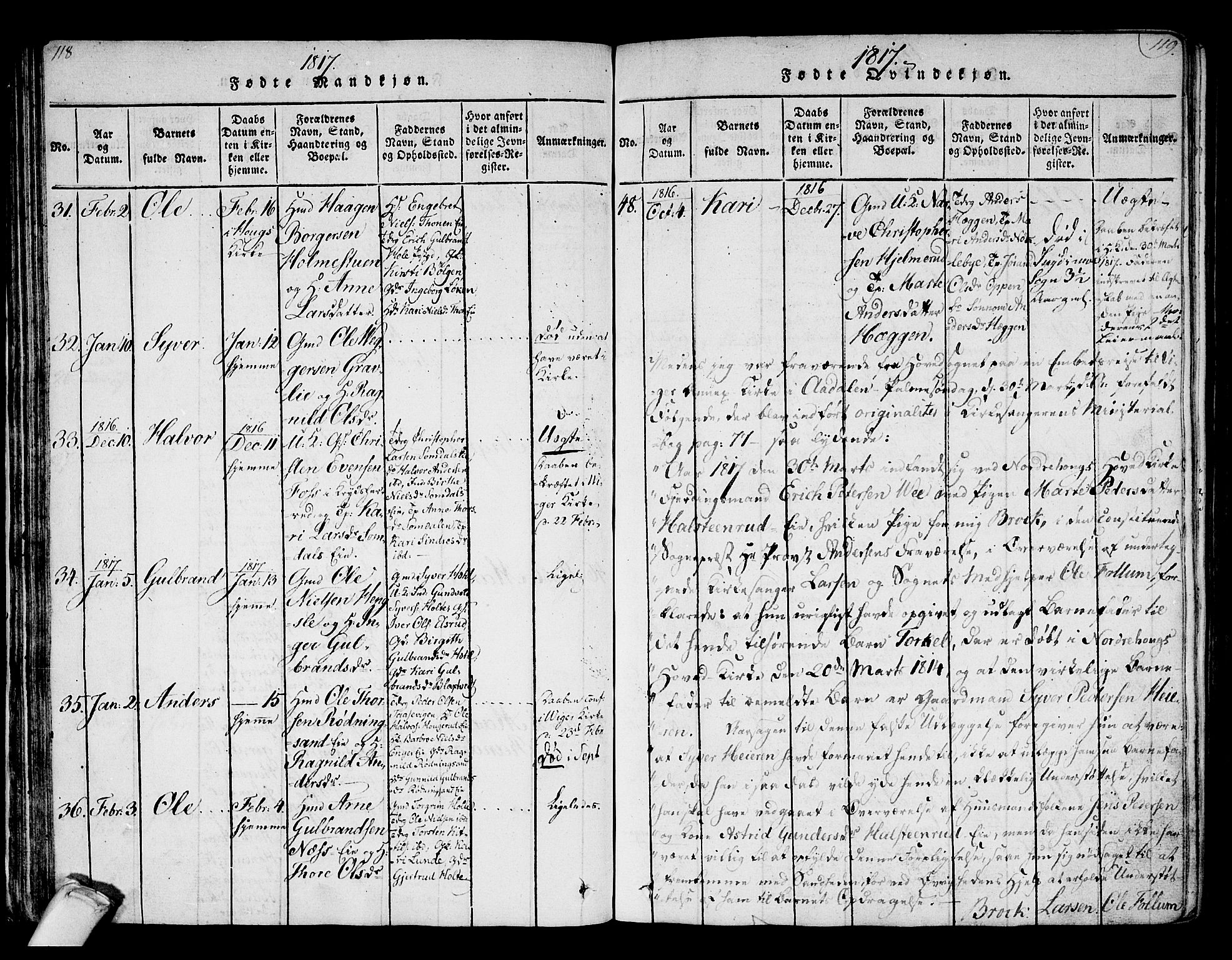 Norderhov kirkebøker, AV/SAKO-A-237/F/Fa/L0008: Parish register (official) no. 8, 1814-1833, p. 118-119