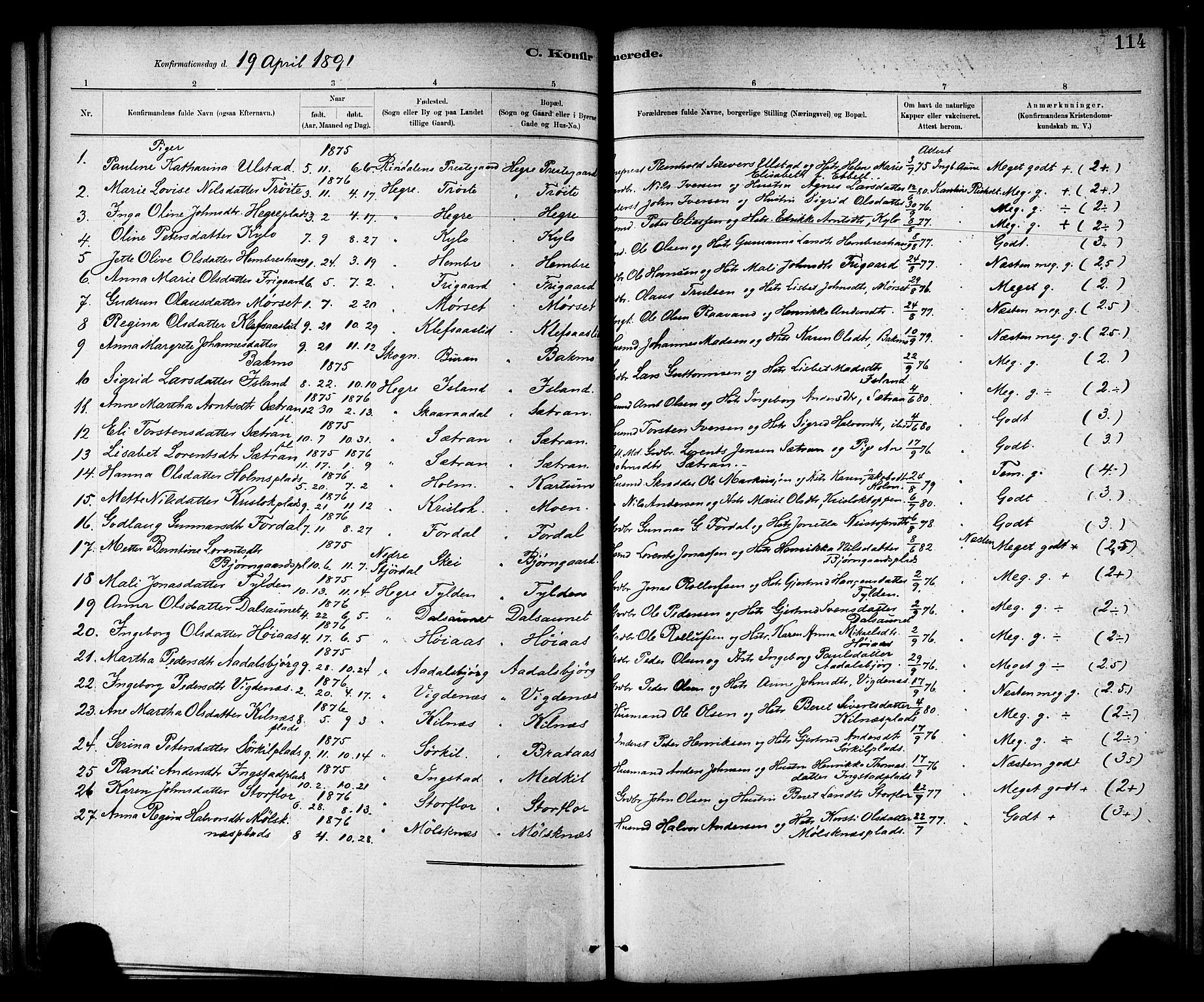 Ministerialprotokoller, klokkerbøker og fødselsregistre - Nord-Trøndelag, SAT/A-1458/703/L0030: Parish register (official) no. 703A03, 1880-1892, p. 114
