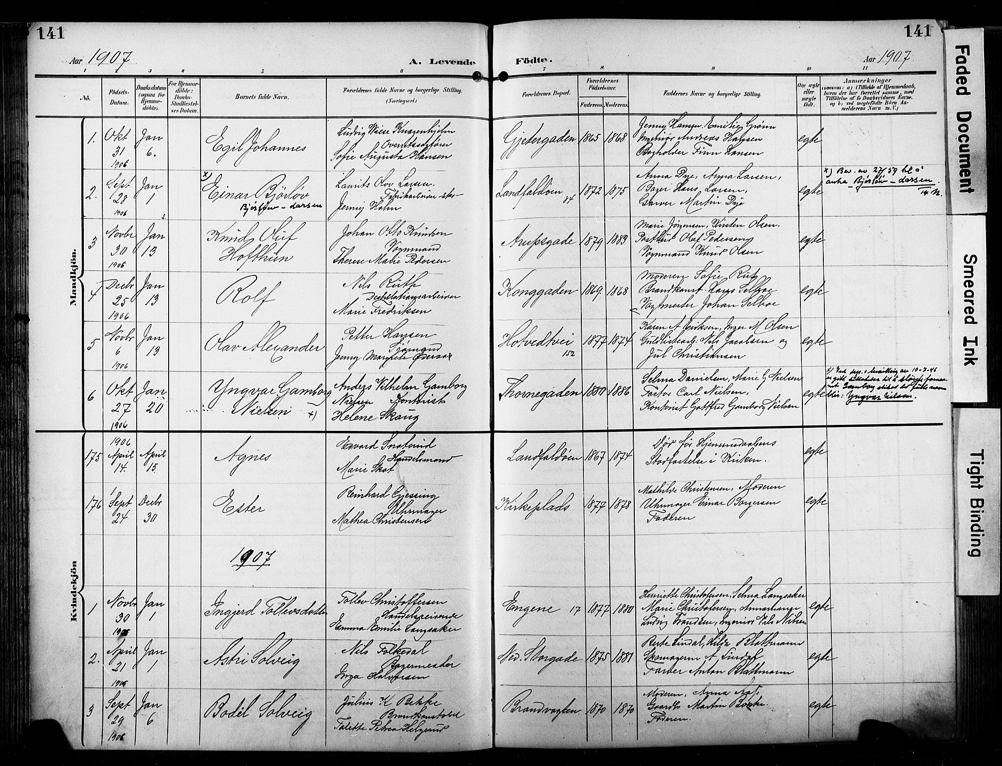 Bragernes kirkebøker, SAKO/A-6/F/Fb/L0009: Parish register (official) no. II 9, 1902-1911, p. 141