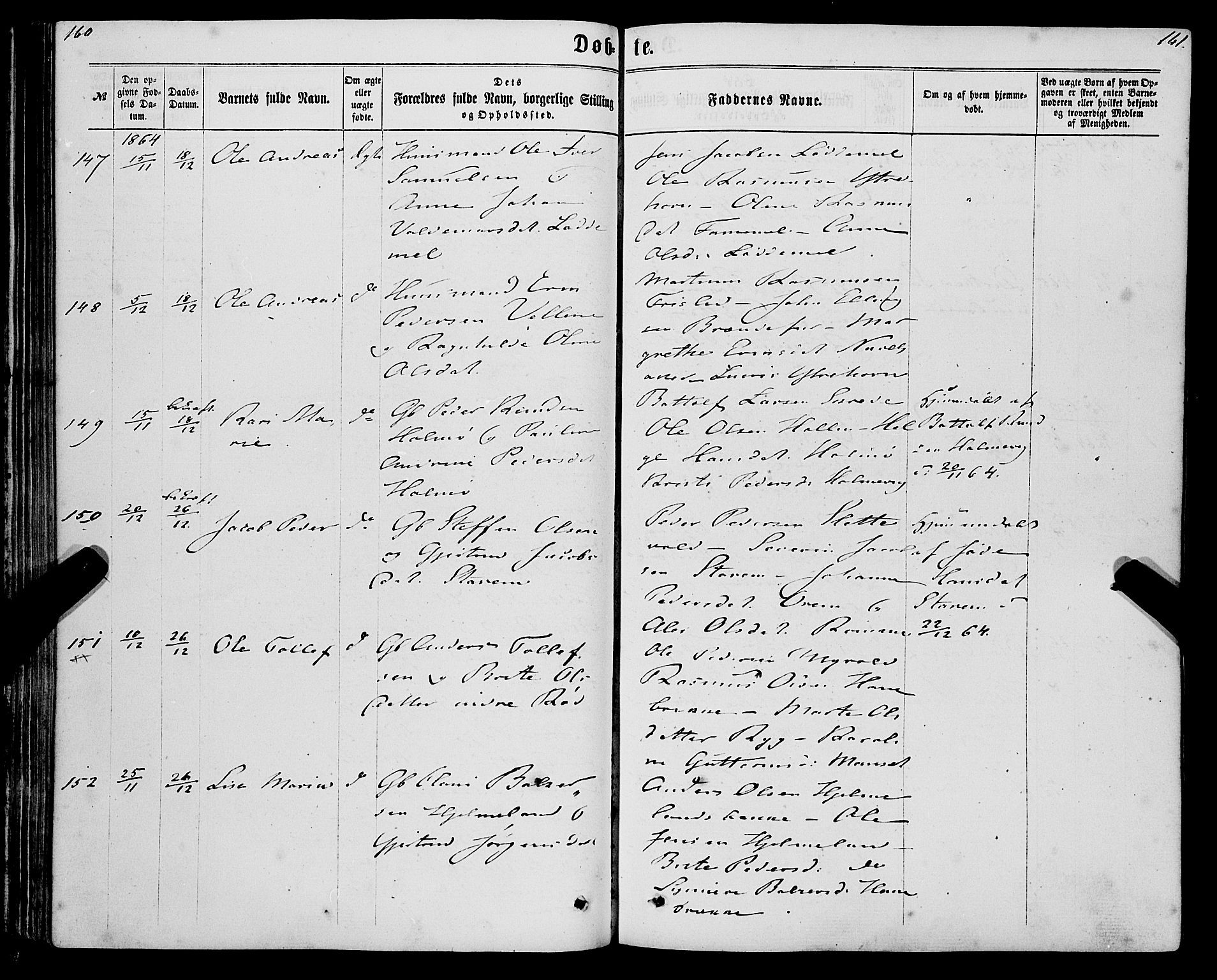 Eid sokneprestembete, AV/SAB-A-82301/H/Haa/Haaa/L0009: Parish register (official) no. A 9, 1861-1868, p. 160-161