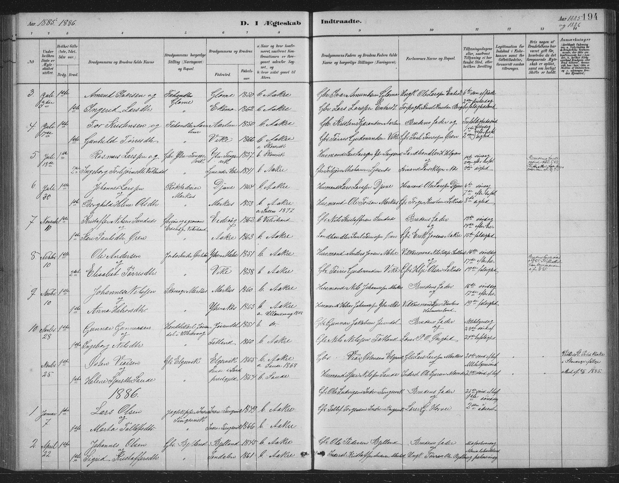 Skånevik sokneprestembete, SAB/A-77801/H/Hab: Parish register (copy) no. B 2, 1881-1920, p. 194