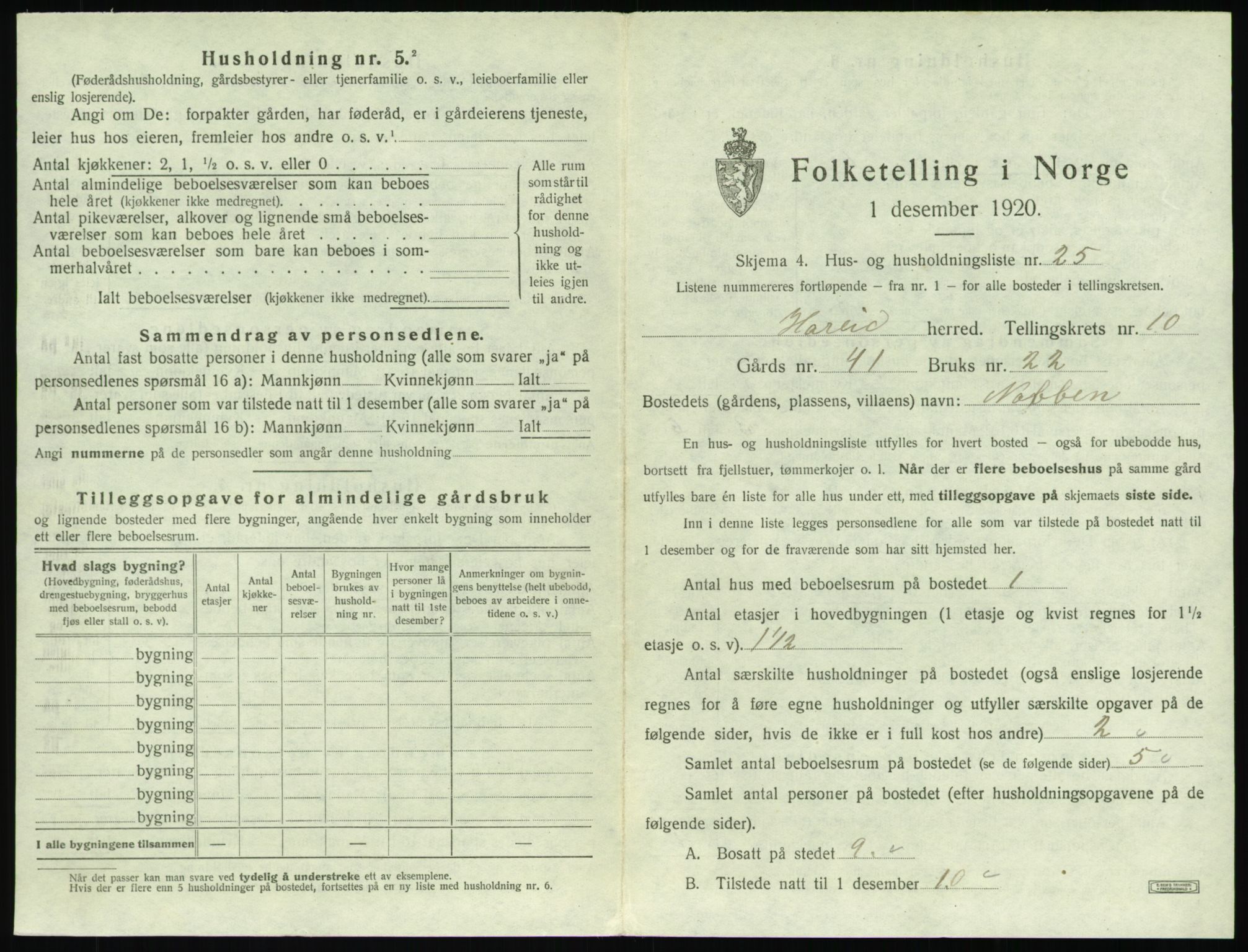 SAT, 1920 census for Hareid, 1920, p. 529