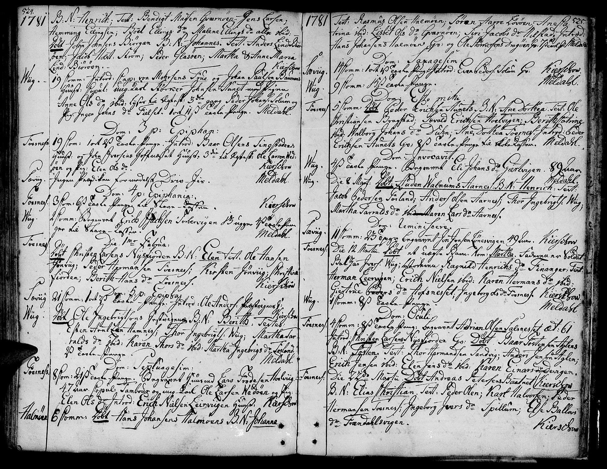 Ministerialprotokoller, klokkerbøker og fødselsregistre - Nord-Trøndelag, SAT/A-1458/773/L0607: Parish register (official) no. 773A01, 1751-1783, p. 524-525