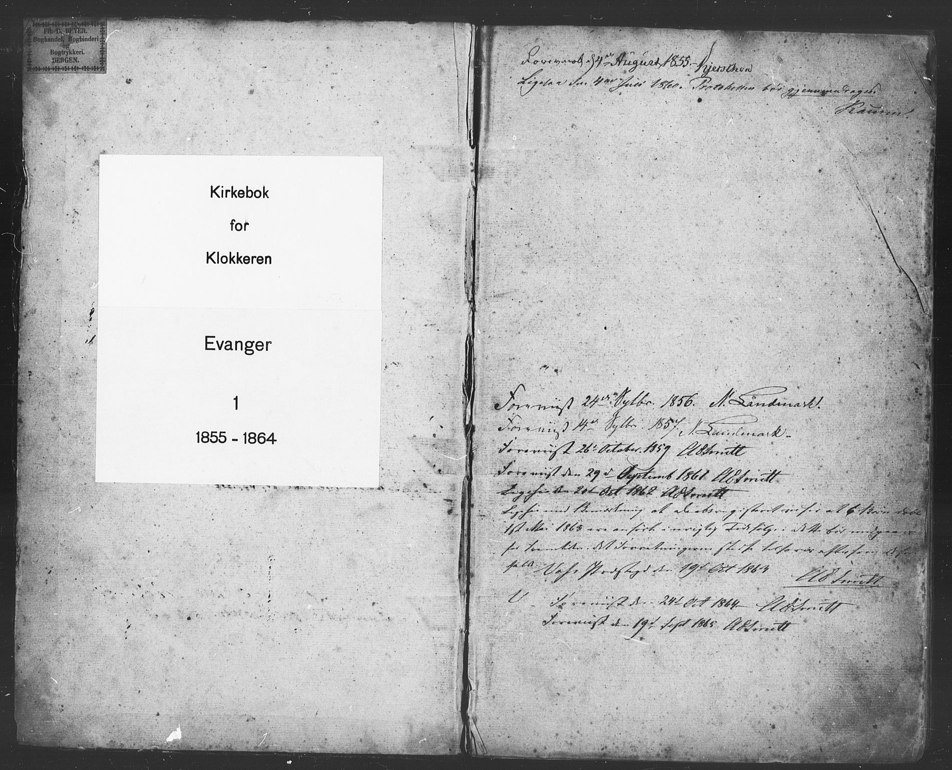 Evanger sokneprestembete, SAB/A-99924: Parish register (copy) no. A 1, 1855-1864