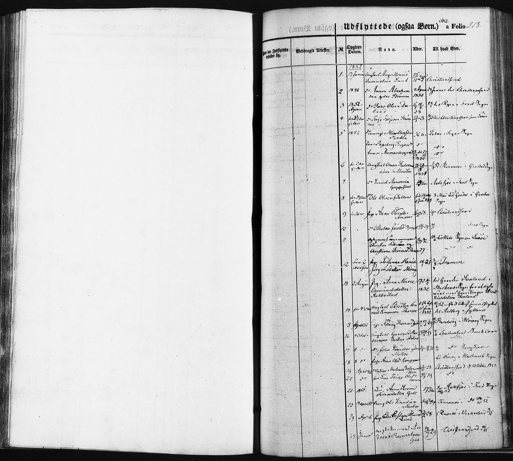 Oddernes sokneprestkontor, SAK/1111-0033/F/Fa/Faa/L0007: Parish register (official) no. A 7, 1851-1863, p. 218