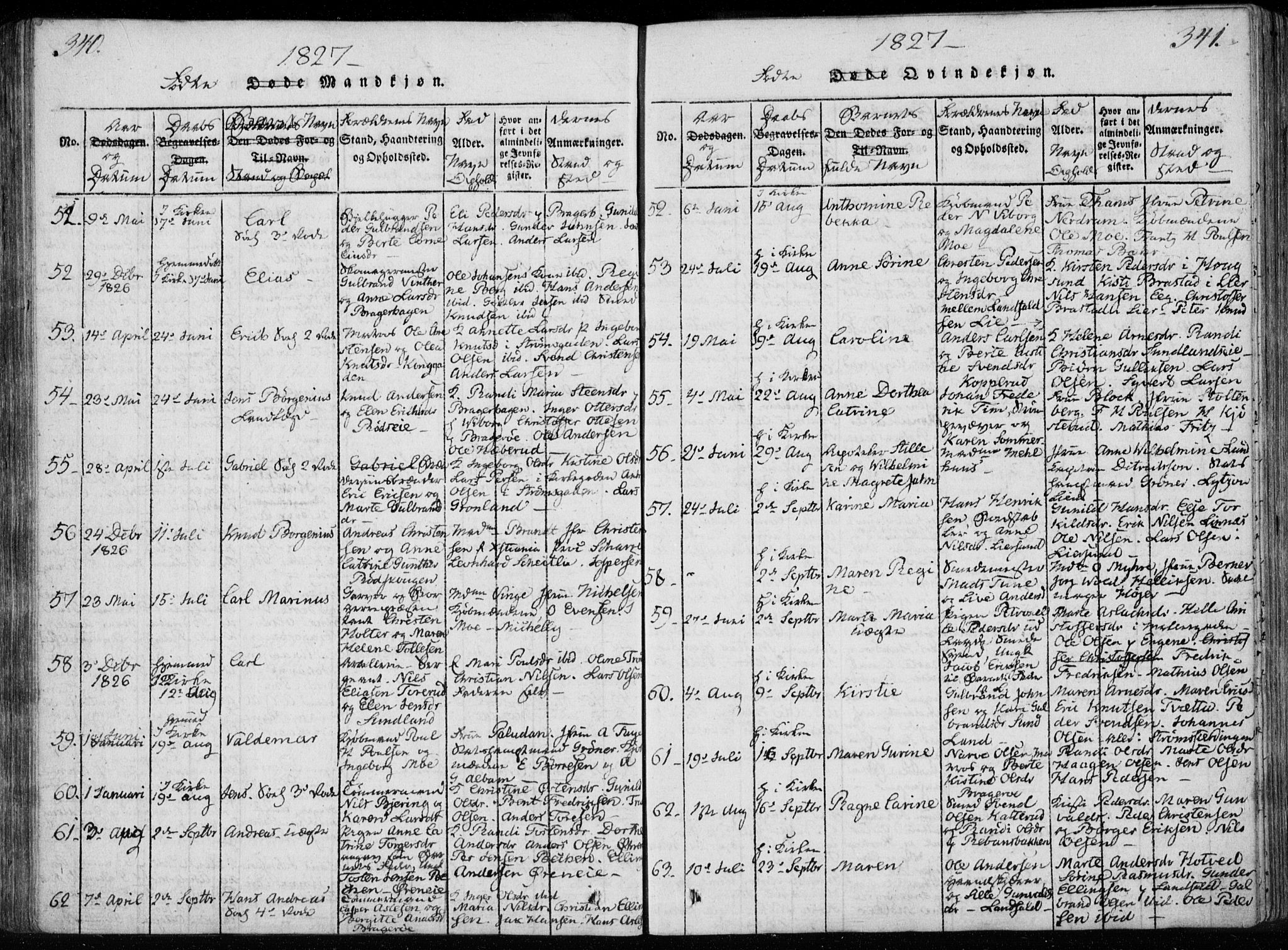 Bragernes kirkebøker, SAKO/A-6/F/Fa/L0007: Parish register (official) no. I 7, 1815-1829, p. 340-341