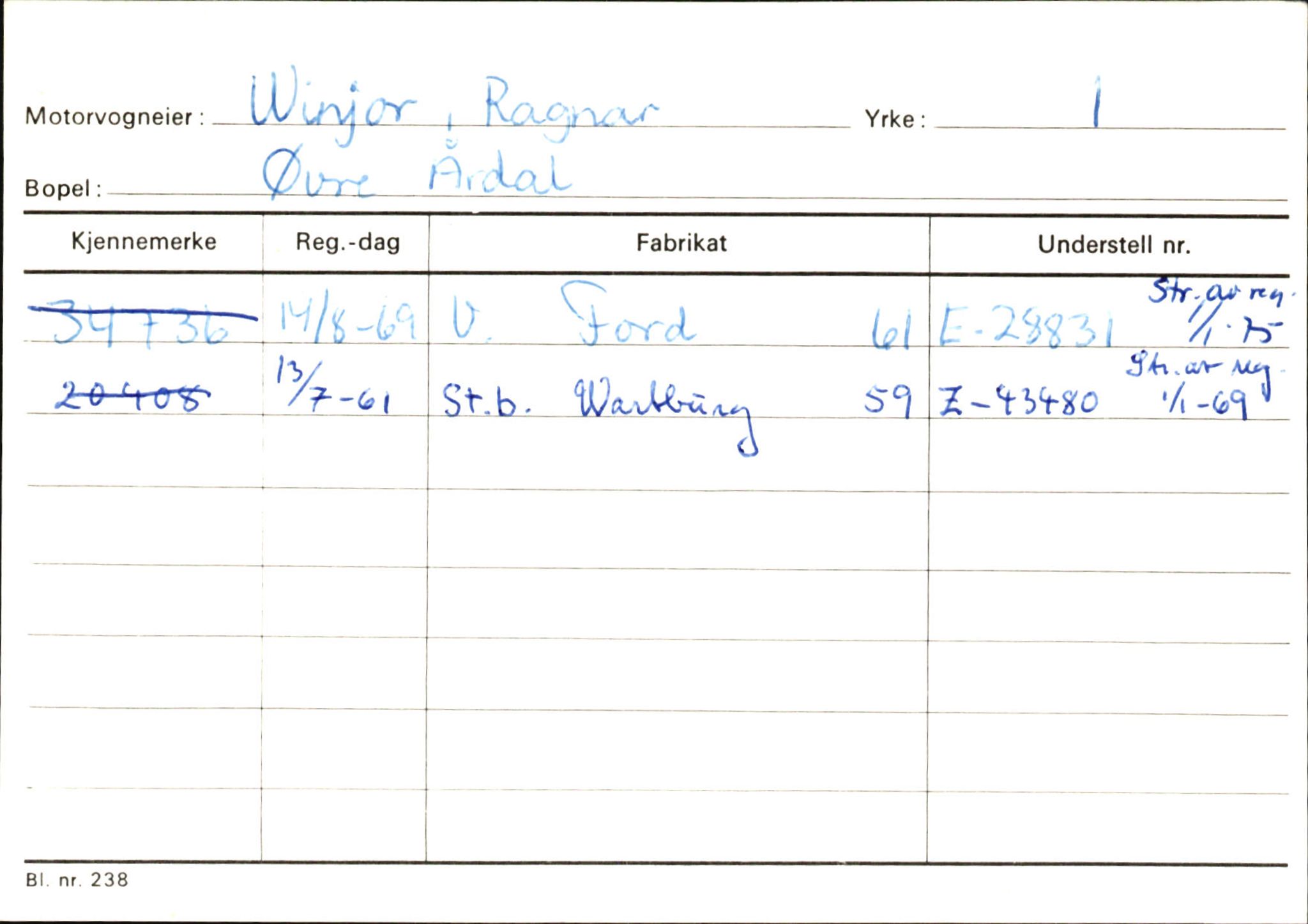 Statens vegvesen, Sogn og Fjordane vegkontor, AV/SAB-A-5301/4/F/L0146: Registerkort Årdal R-Å samt diverse kort, 1945-1975, p. 1364