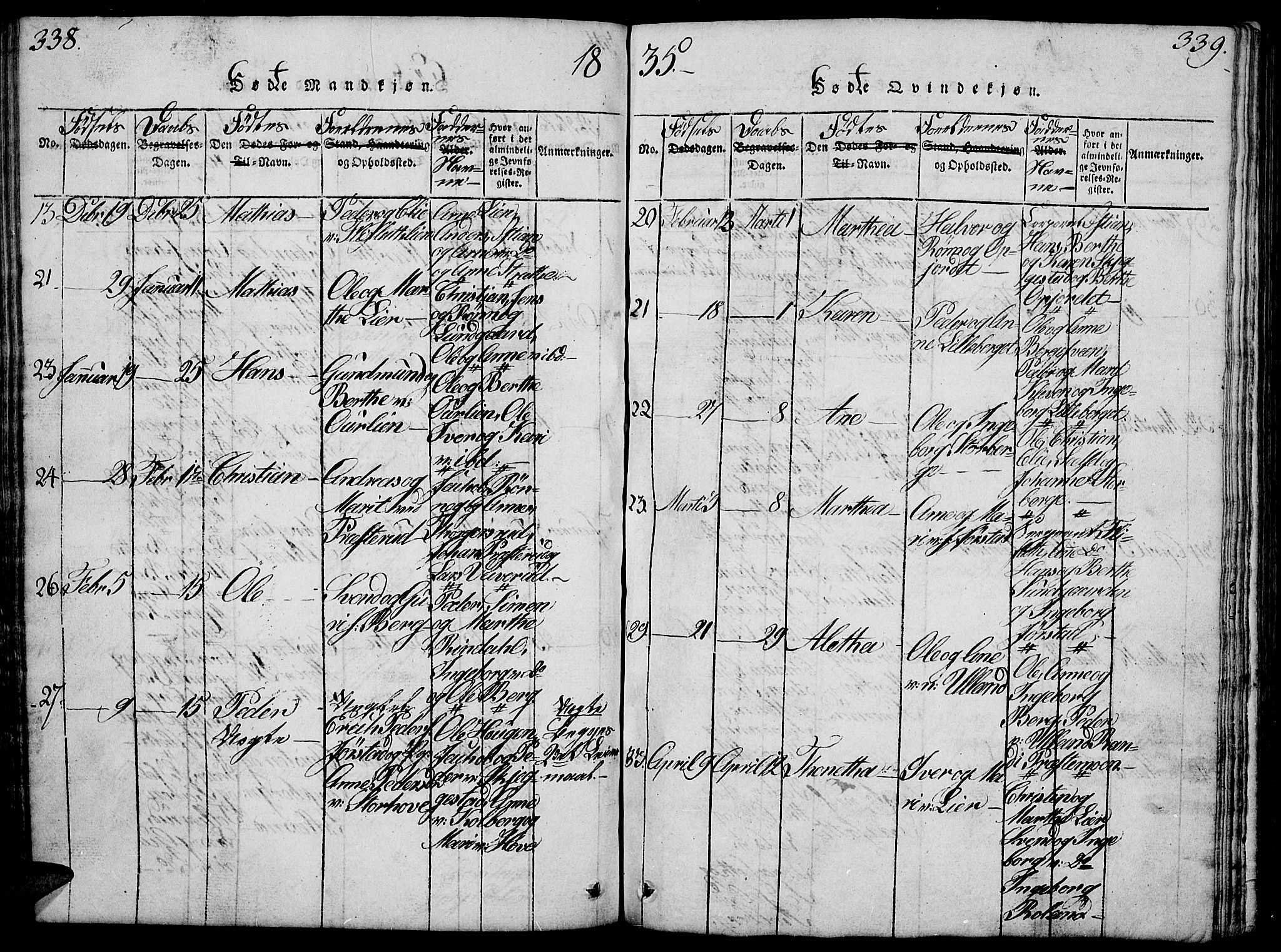 Fåberg prestekontor, SAH/PREST-086/H/Ha/Hab/L0004: Parish register (copy) no. 4, 1818-1837, p. 338-339