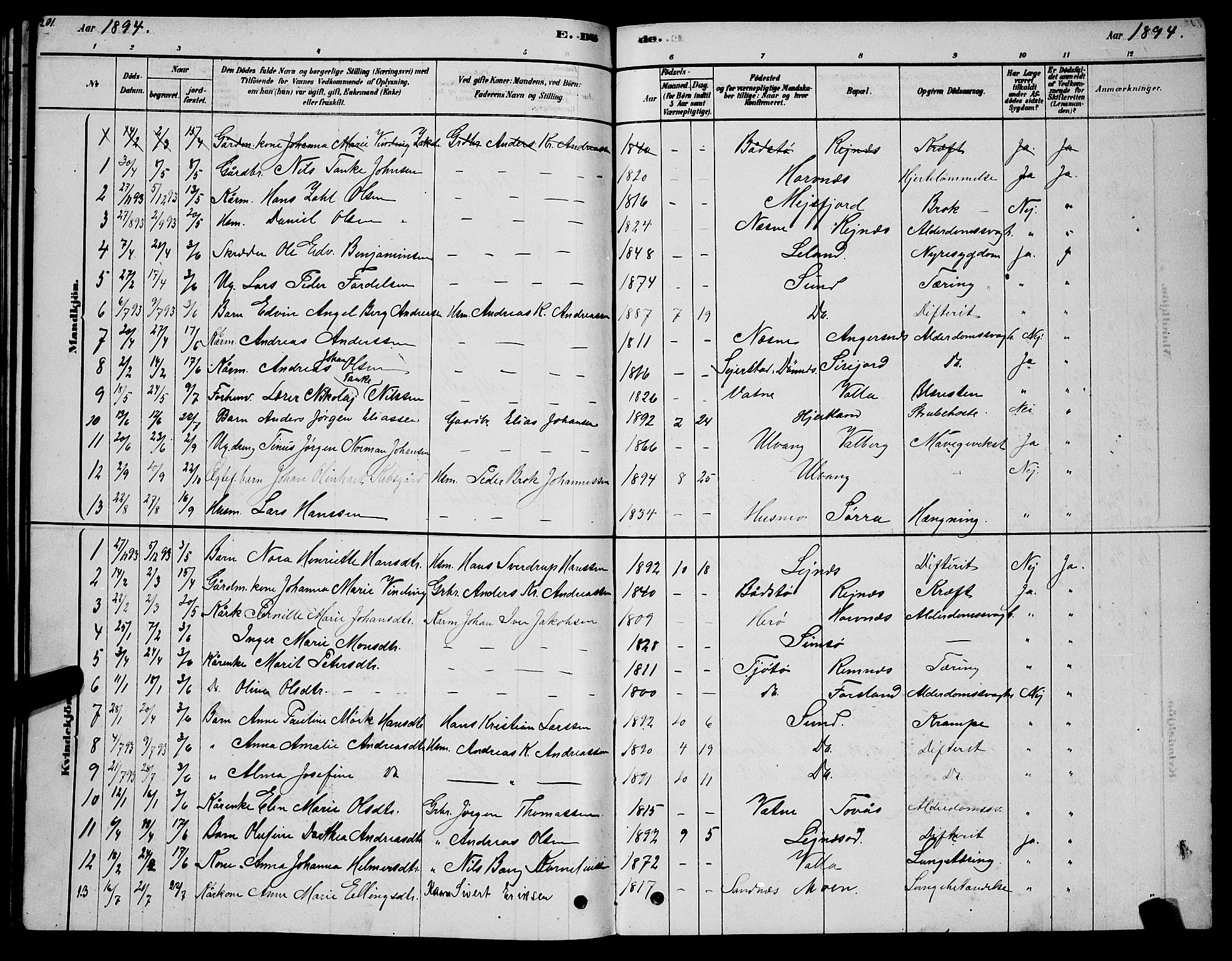 Ministerialprotokoller, klokkerbøker og fødselsregistre - Nordland, AV/SAT-A-1459/831/L0477: Parish register (copy) no. 831C04, 1878-1897, p. 201