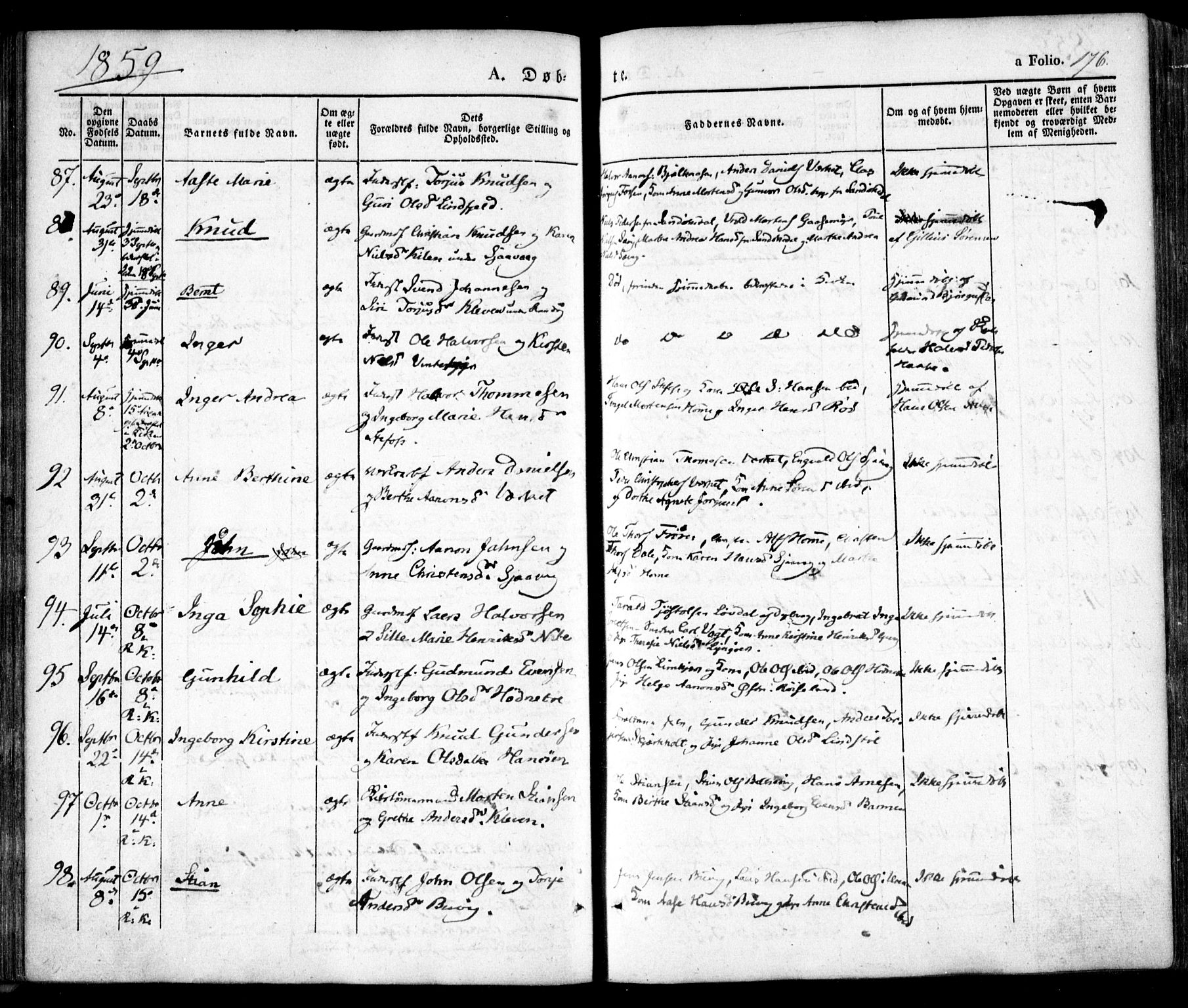 Søndeled sokneprestkontor, AV/SAK-1111-0038/F/Fa/L0002: Parish register (official) no. A 2, 1839-1860, p. 176