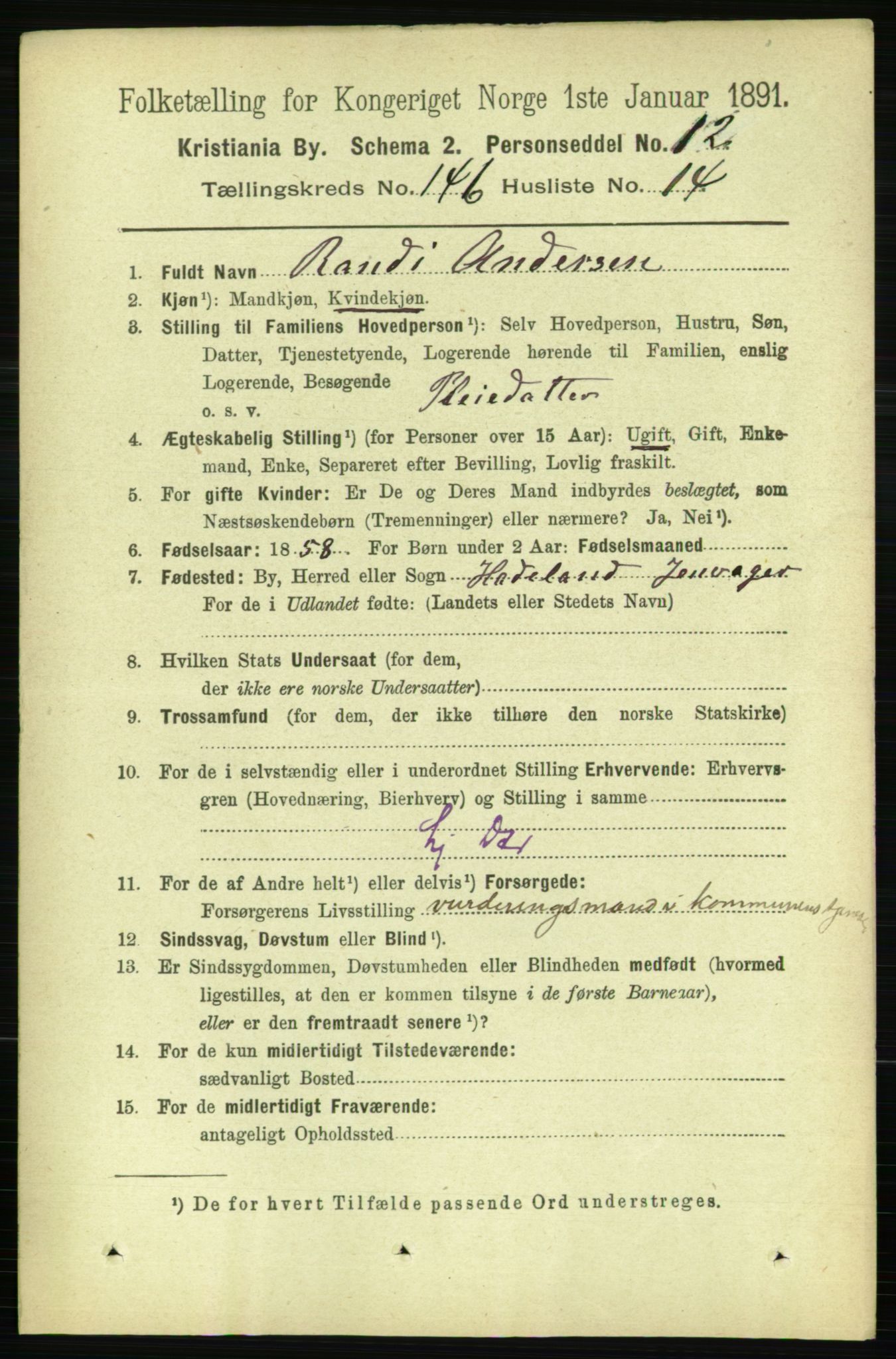 RA, 1891 census for 0301 Kristiania, 1891, p. 81385