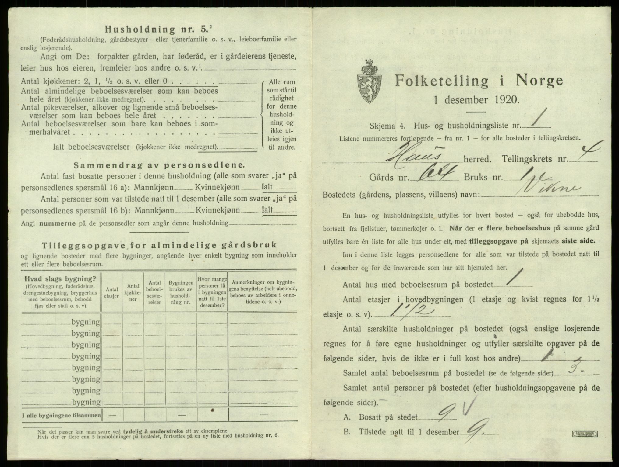 SAB, 1920 census for Haus, 1920, p. 256