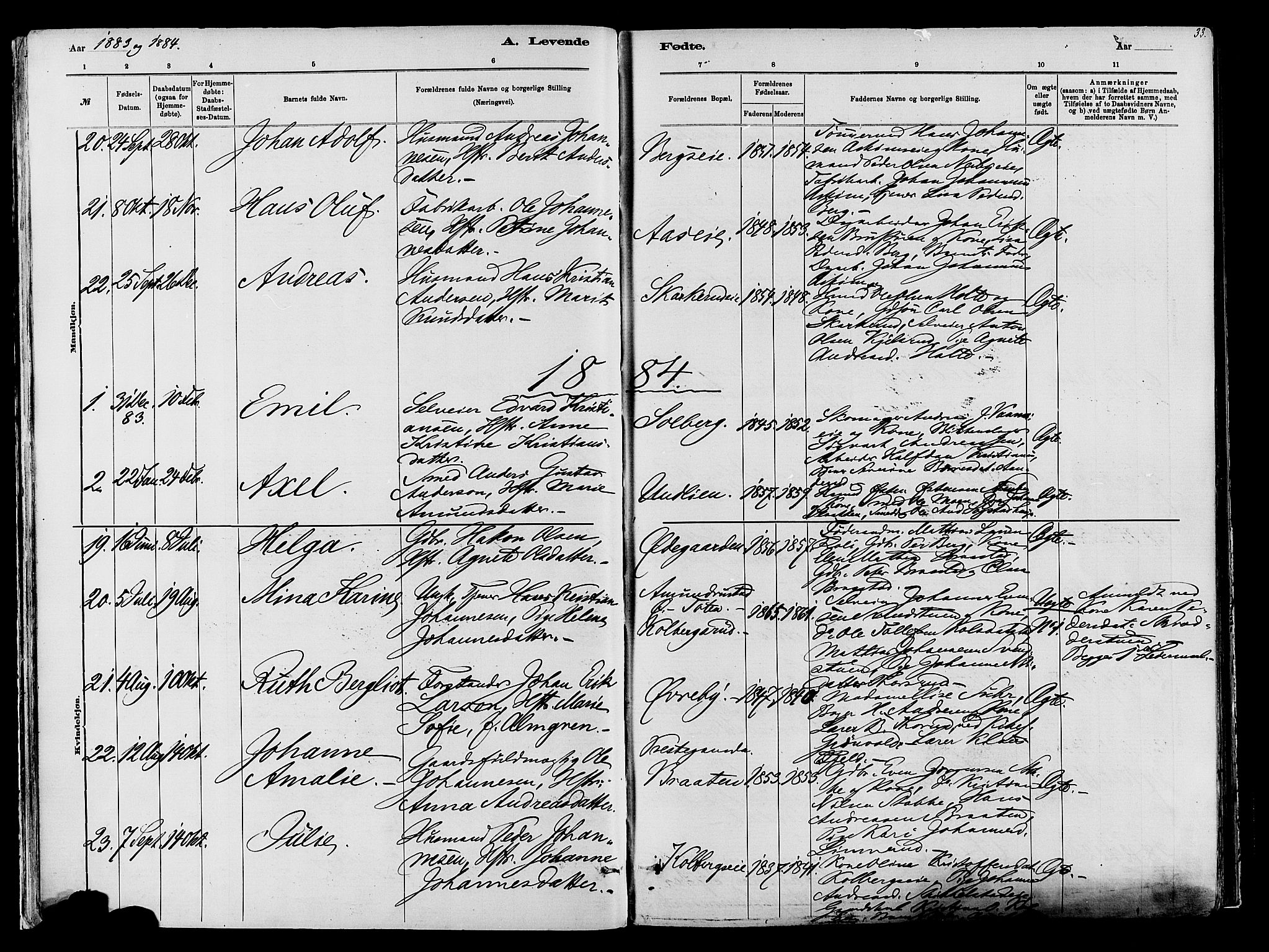 Vardal prestekontor, AV/SAH-PREST-100/H/Ha/Haa/L0009: Parish register (official) no. 9, 1878-1892, p. 33