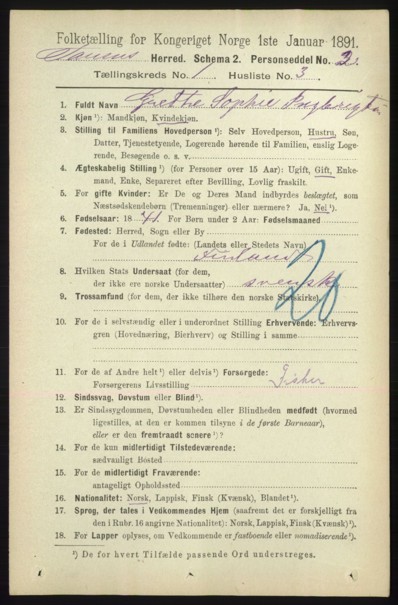 RA, 1891 census for 2025 Tana, 1891, p. 127