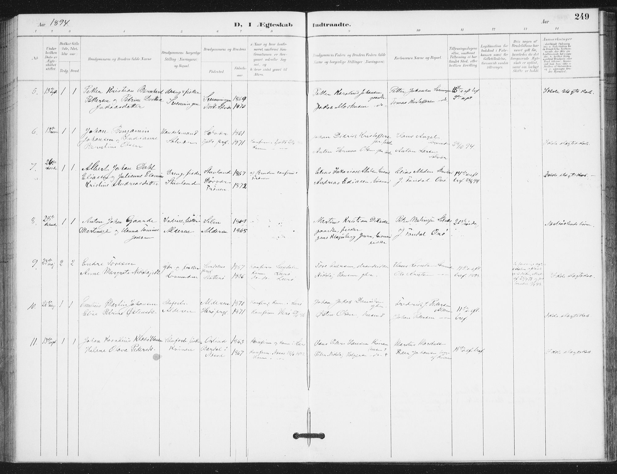 Ministerialprotokoller, klokkerbøker og fødselsregistre - Nordland, AV/SAT-A-1459/839/L0573: Parish register (copy) no. 839C03, 1892-1917, p. 249