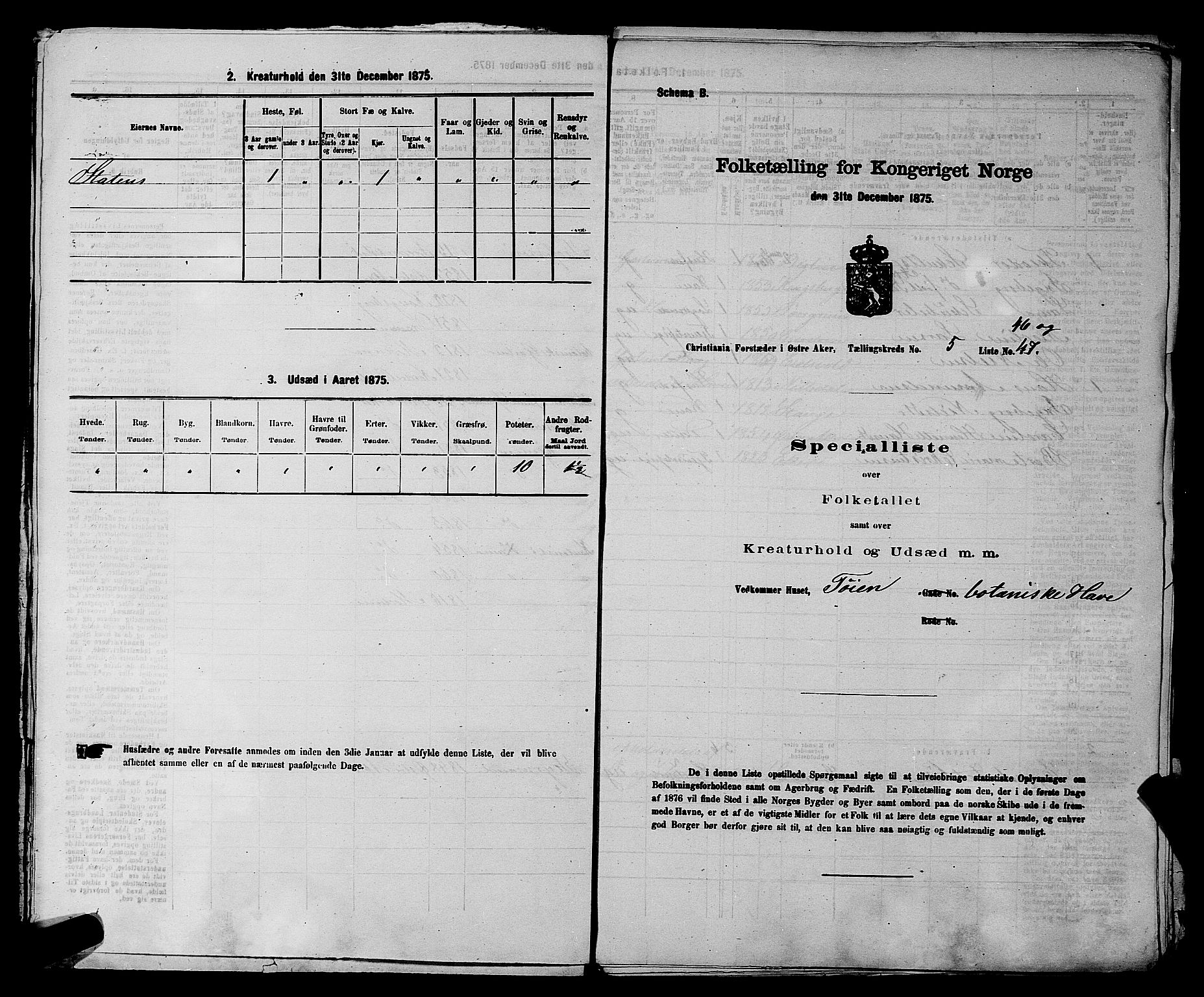 RA, 1875 census for 0218bP Østre Aker, 1875, p. 1537