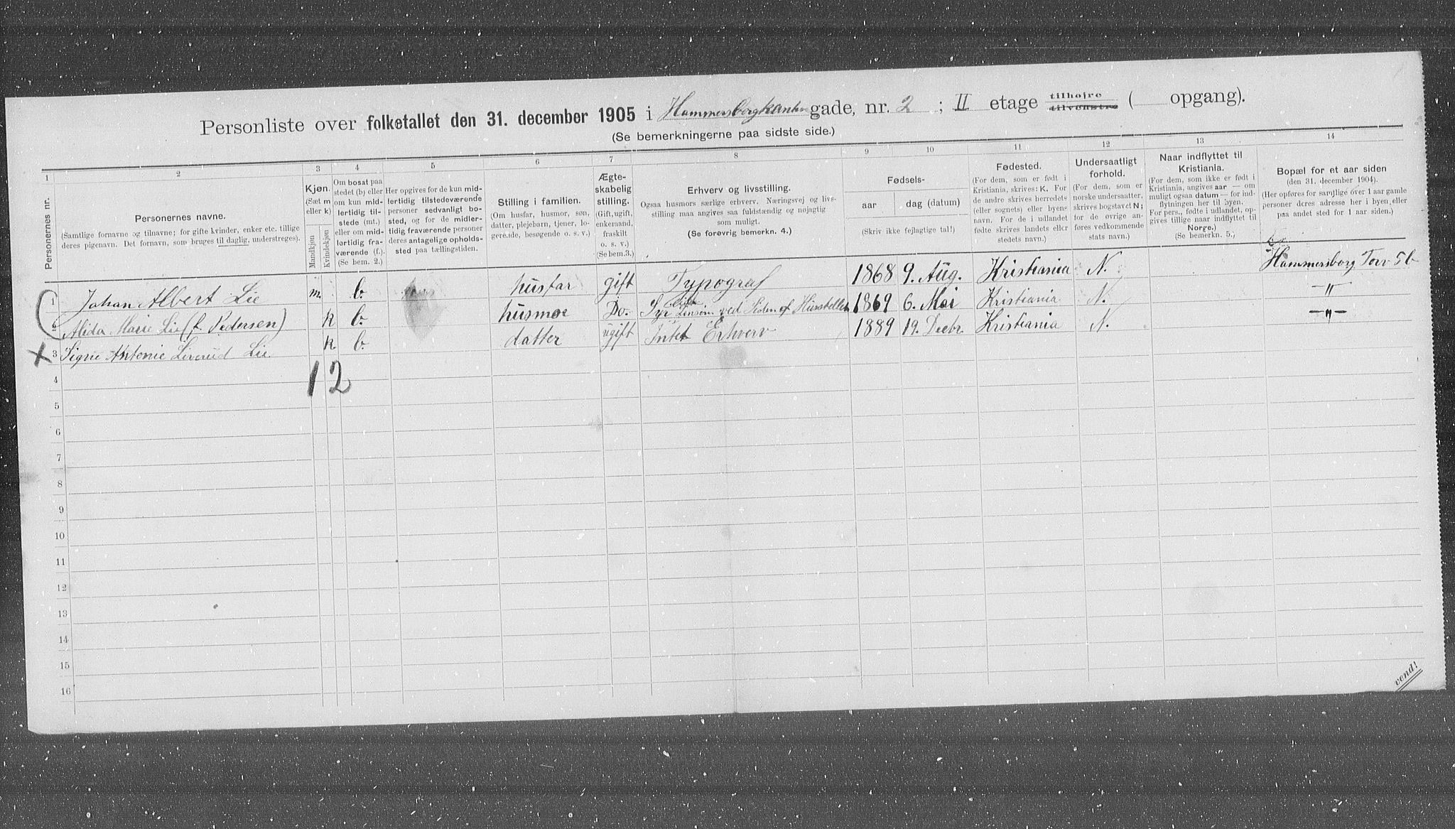 OBA, Municipal Census 1905 for Kristiania, 1905, p. 25276