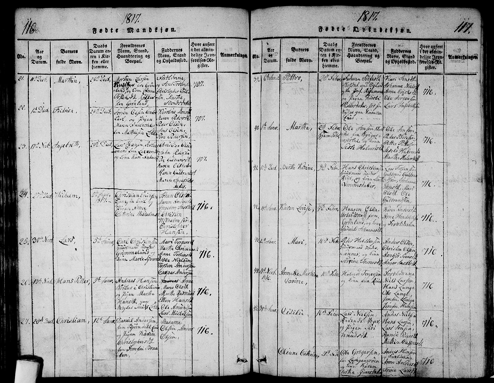 Aker prestekontor kirkebøker, SAO/A-10861/G/L0002: Parish register (copy) no. 2, 1815-1819, p. 116-117