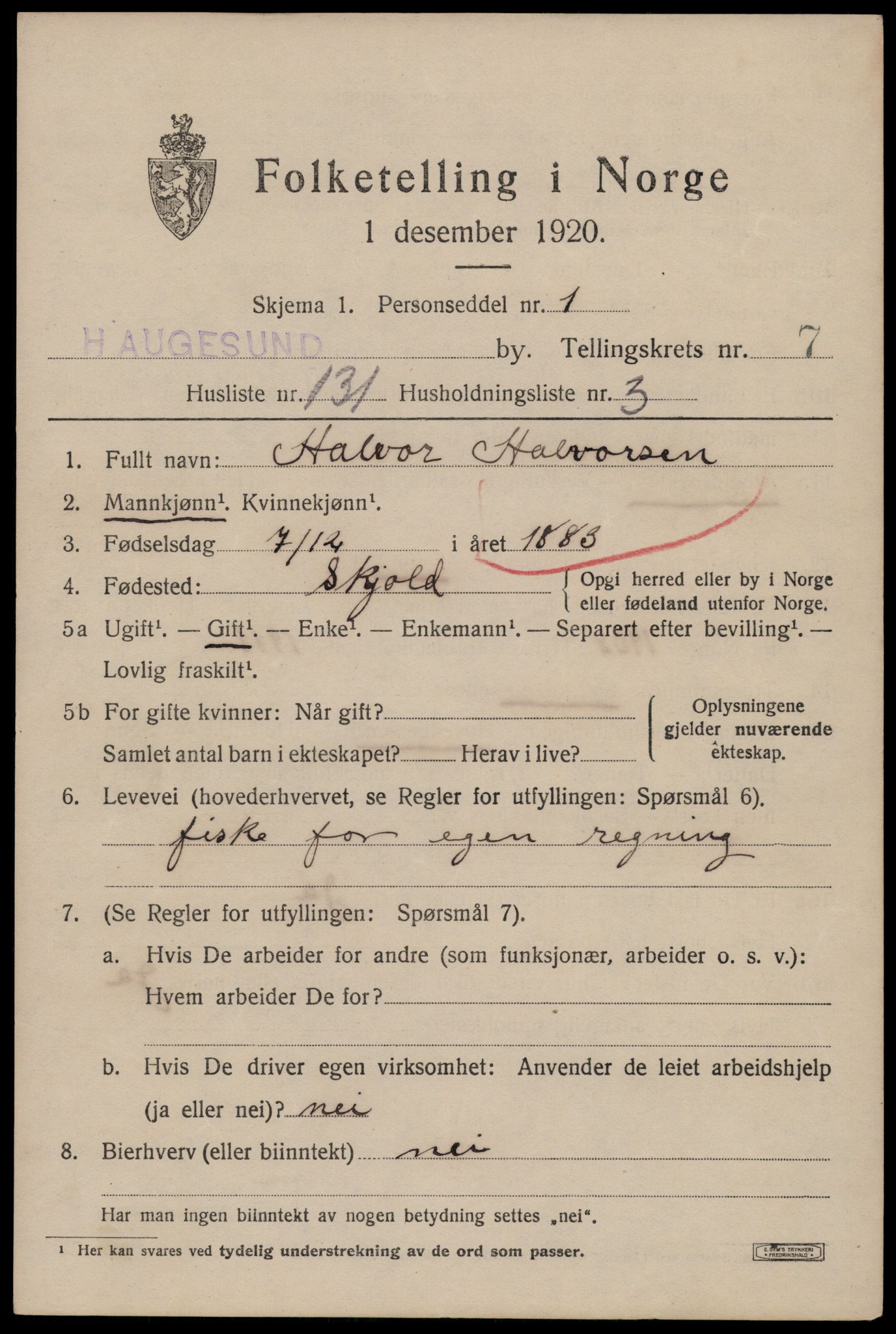 SAST, 1920 census for Haugesund, 1920, p. 27443