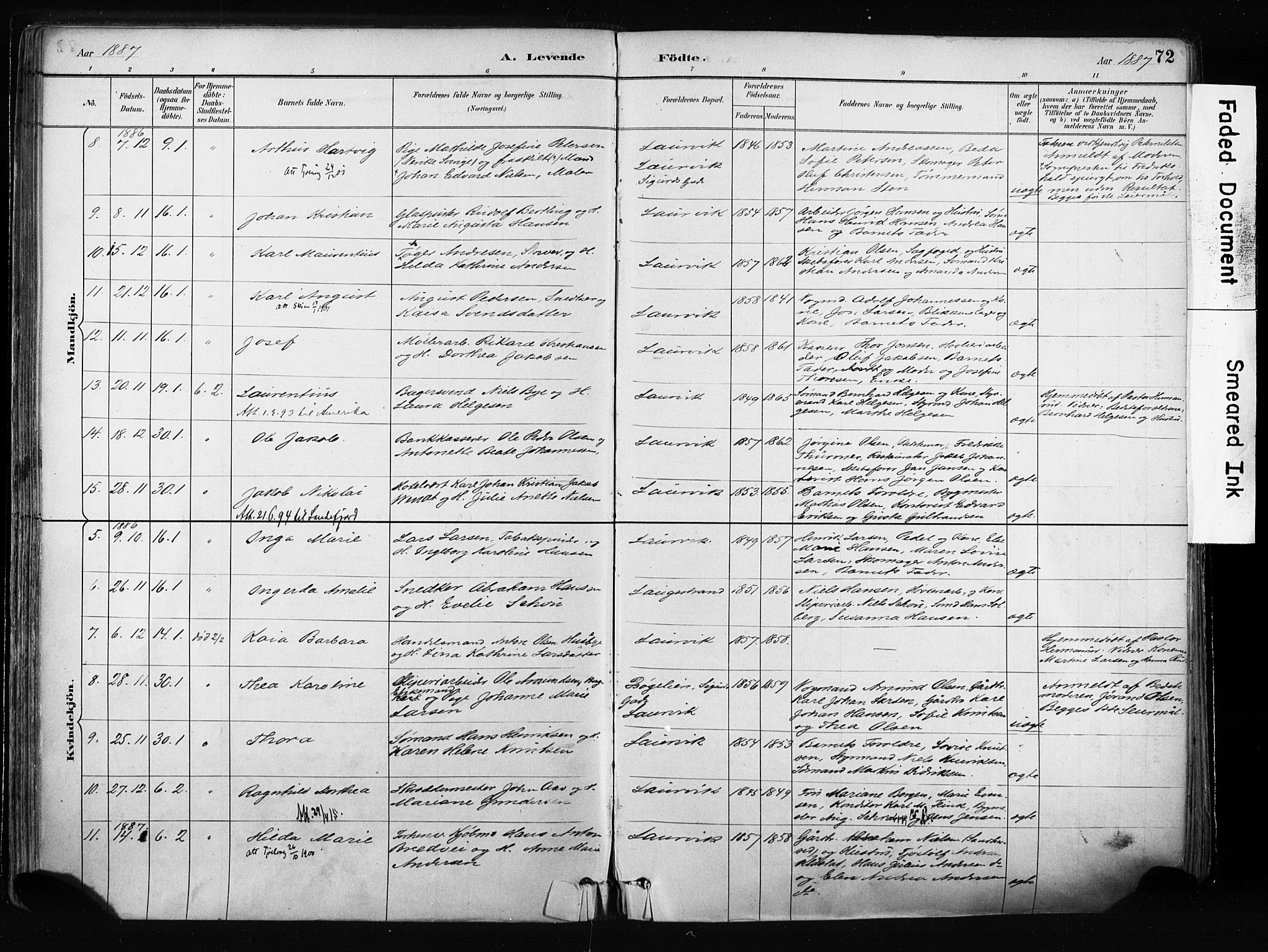 Larvik kirkebøker, SAKO/A-352/F/Fa/L0009: Parish register (official) no. I 9, 1884-1904, p. 72